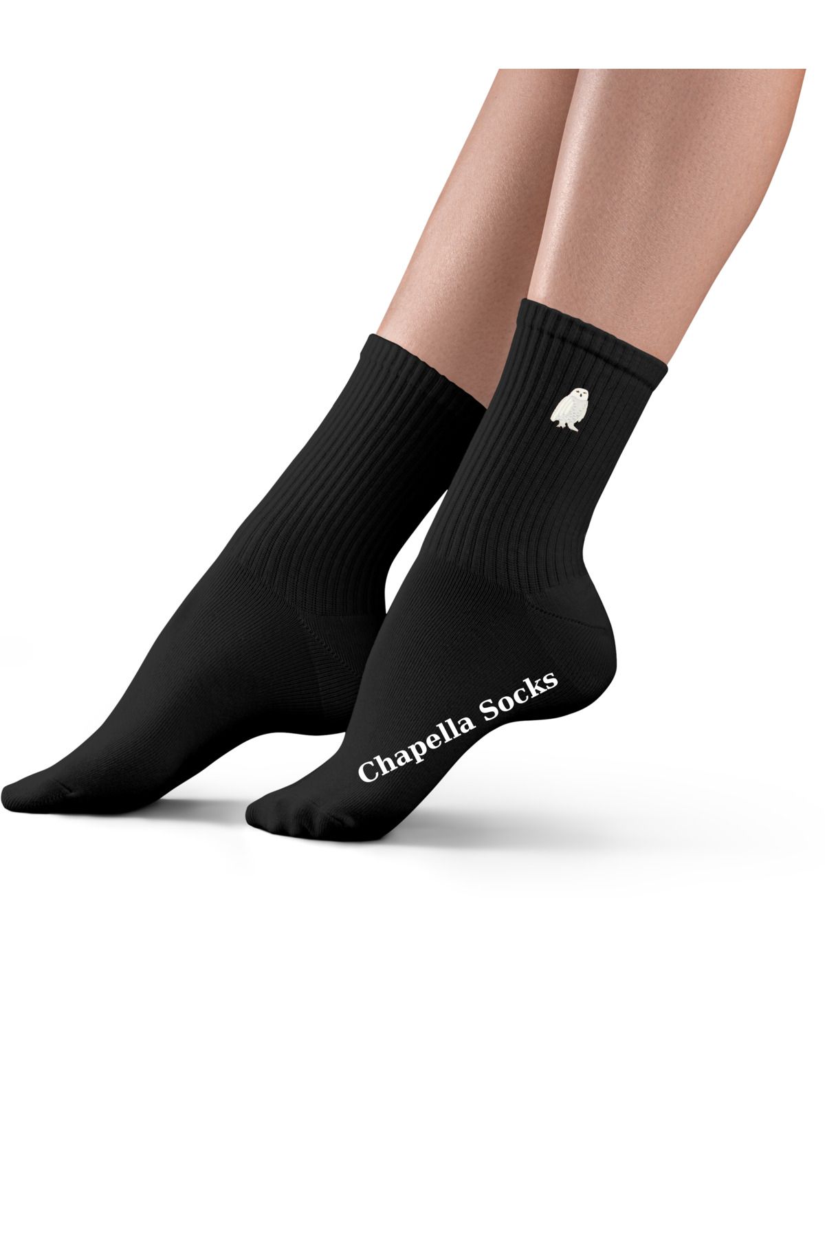 ChapellaSocks Kar Baykuşu Nakışlı Unisex Uzun Tenis Çorap- %100 Pamuk ve Rahat!