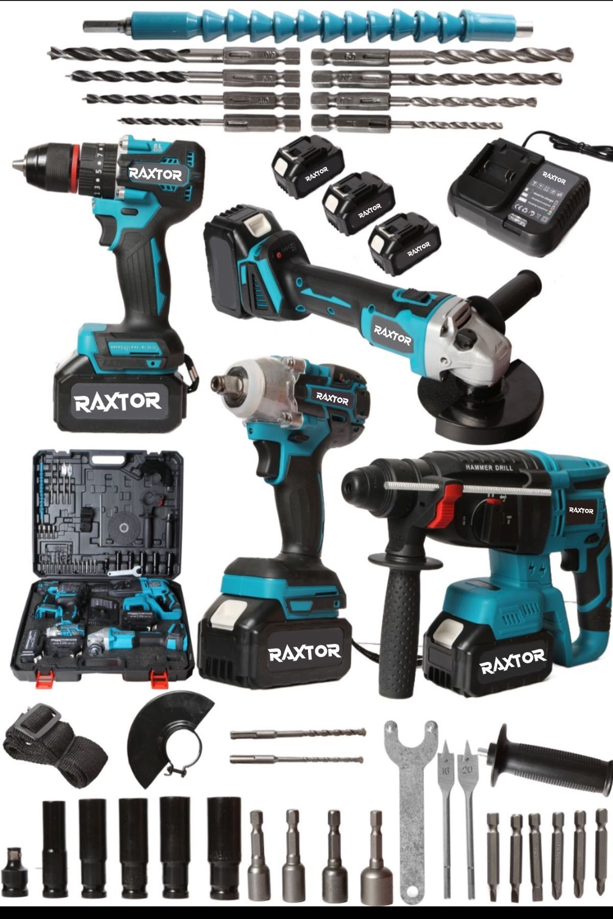 teknotrust 3 Bataryalı Profesyonel Şarjlı 4'lü Set 2-26 Hilti - Taşlama - 13 mm Darbeli Matkap - Somun Sıkma
