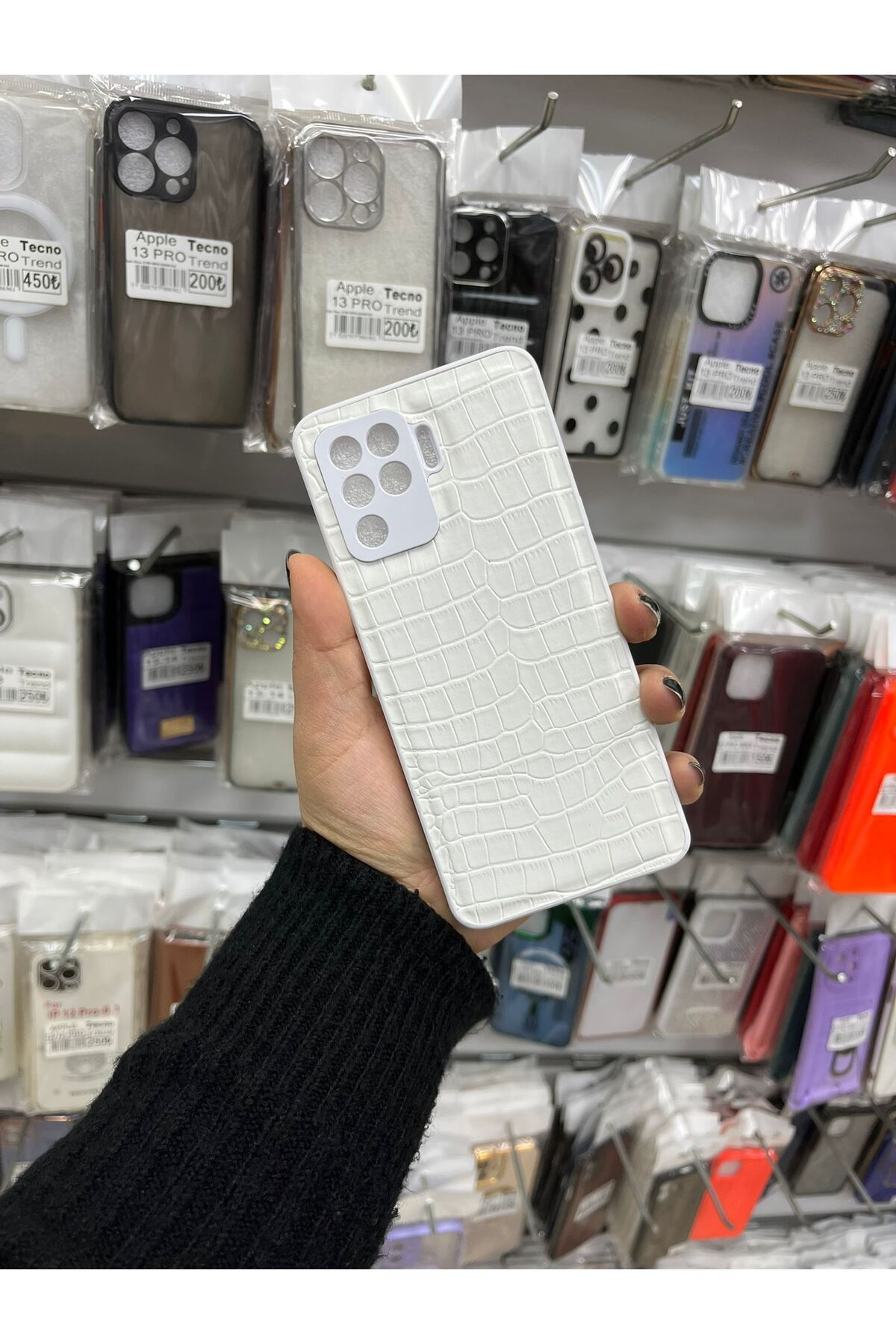 TECNOTREND OPPO A94 4G Dokulu Yüzey Çekmeye Dayanıklı Cep Telefon Kılıfı Pu Deri Kaplamalı Yumuşak