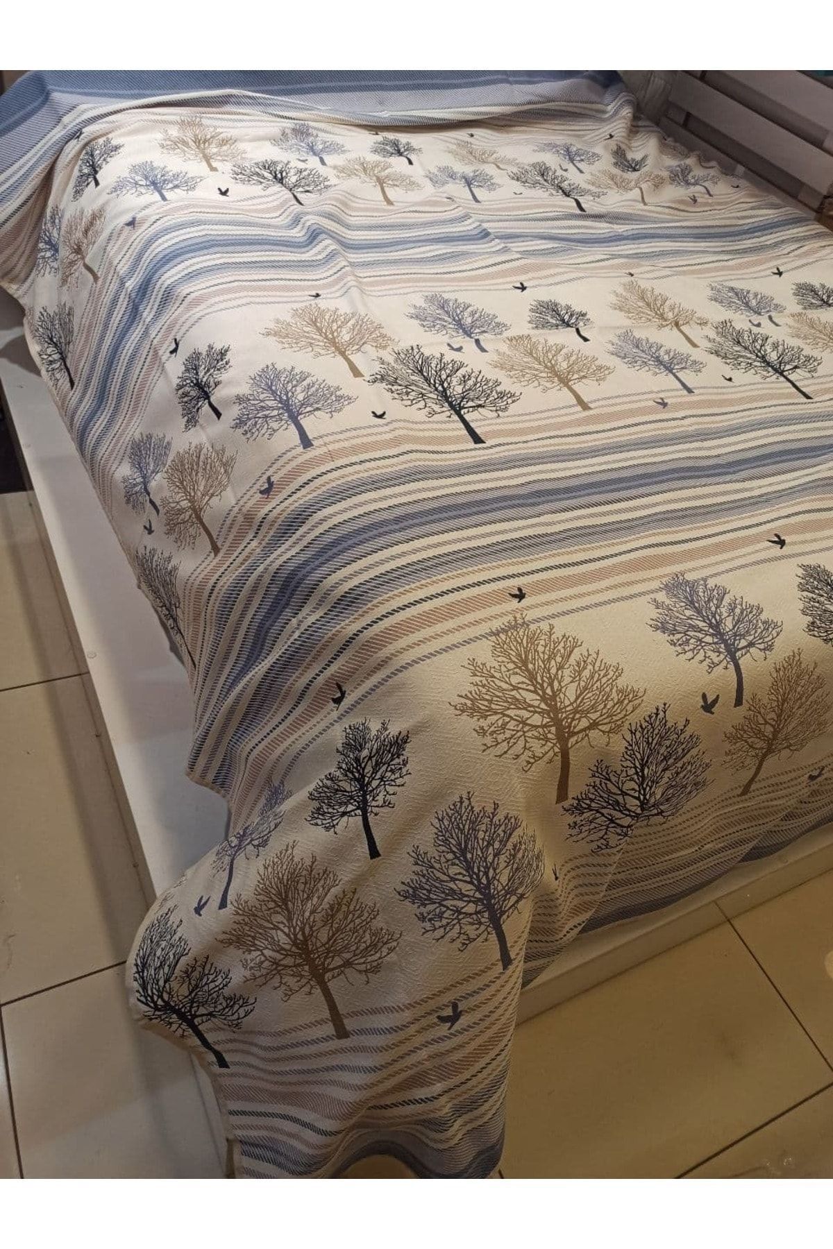 ŞENER HOME-150x240 cm.Pattern Printed Tree of Life - Blue Single Piece 5