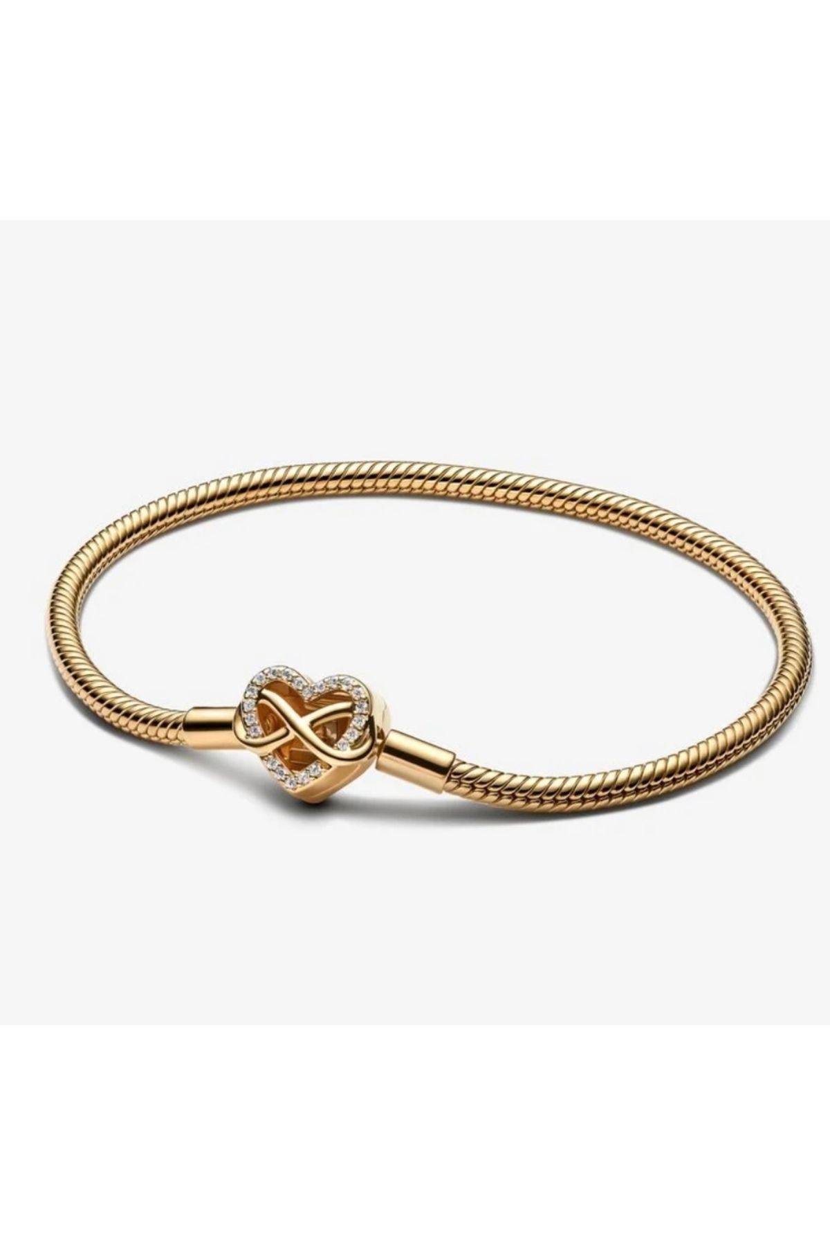 POSEİDONS JEWELLERY Poseidons Jewellery Gold Renk Sonsuz Kalp Klipsli Yılan Zincir 925 Ayar Bileklik