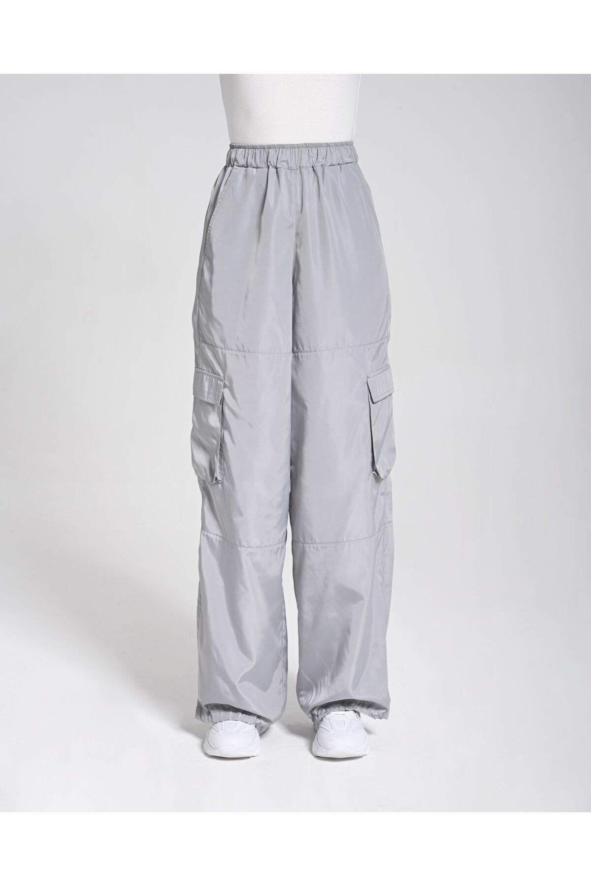 Monolou-Cargo Pants with Elastic Waist and Elastic Side Pockets Gray 2