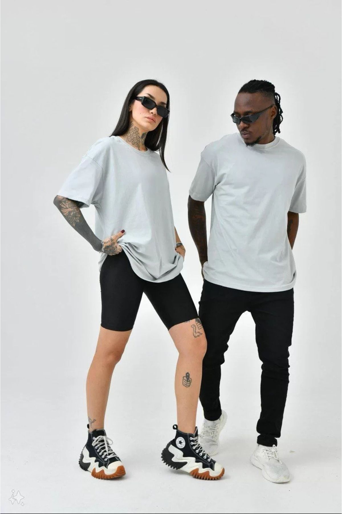 FantaziAtölyesi Unisex Basic Bisiklet Yaka Oversize T-Shirt - Boyalı Gri