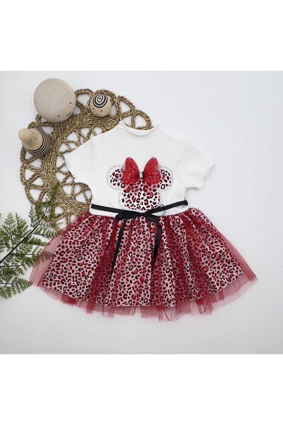 Diji Baby 1-2-3 Yaş Fiyonklu Mickey Astarlı Etekli Kız Bebek Tütü Elbisesi