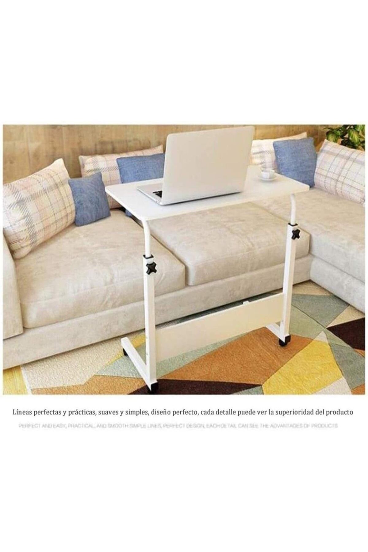 1st-Movable Laptop Table with Variable Height (40*80 cm) - White 2