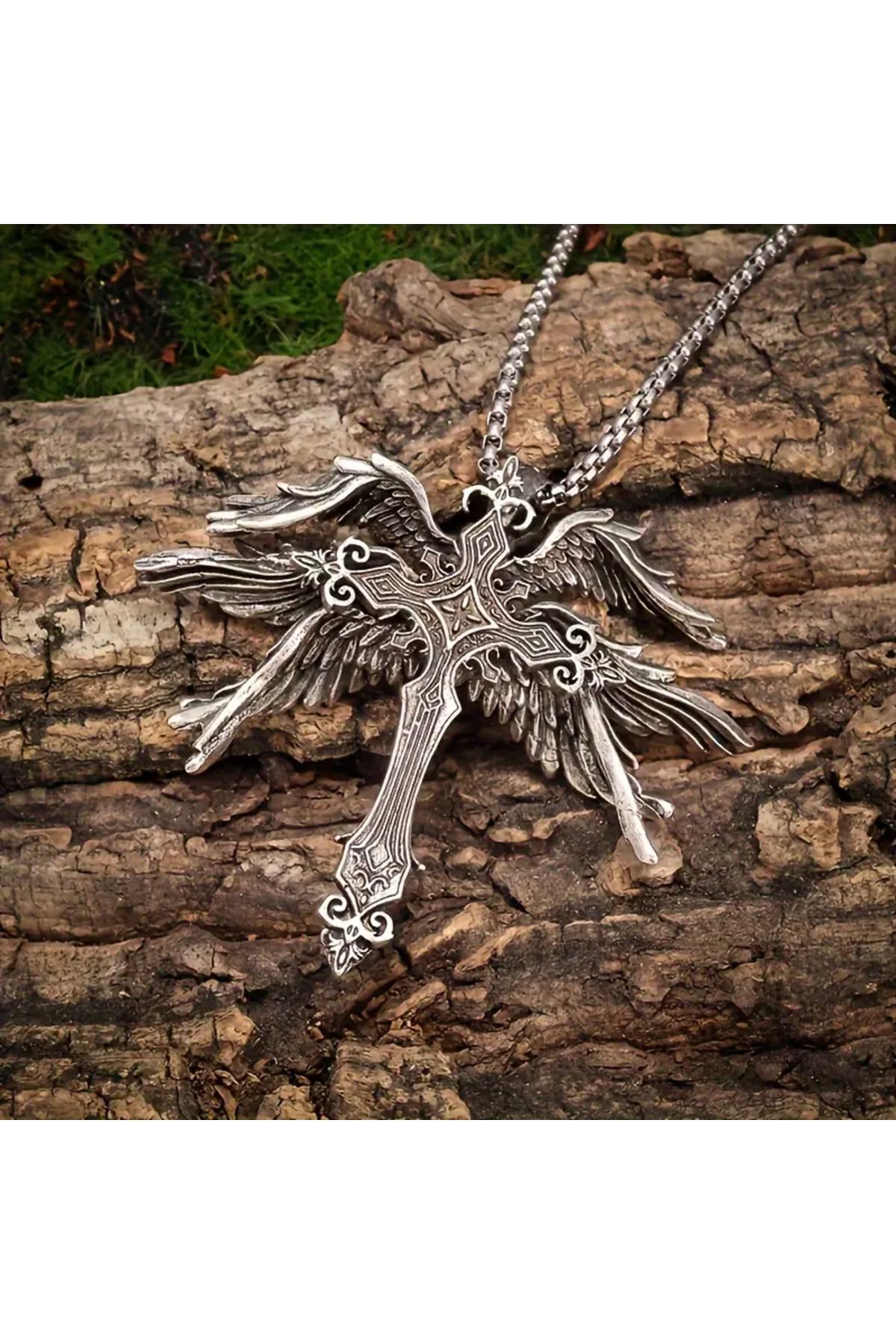MİLALAZO Erkekler için Vintage Esintili Seraph Haç Kolye - Hip Hop Punk Tarzı Gotik Punk