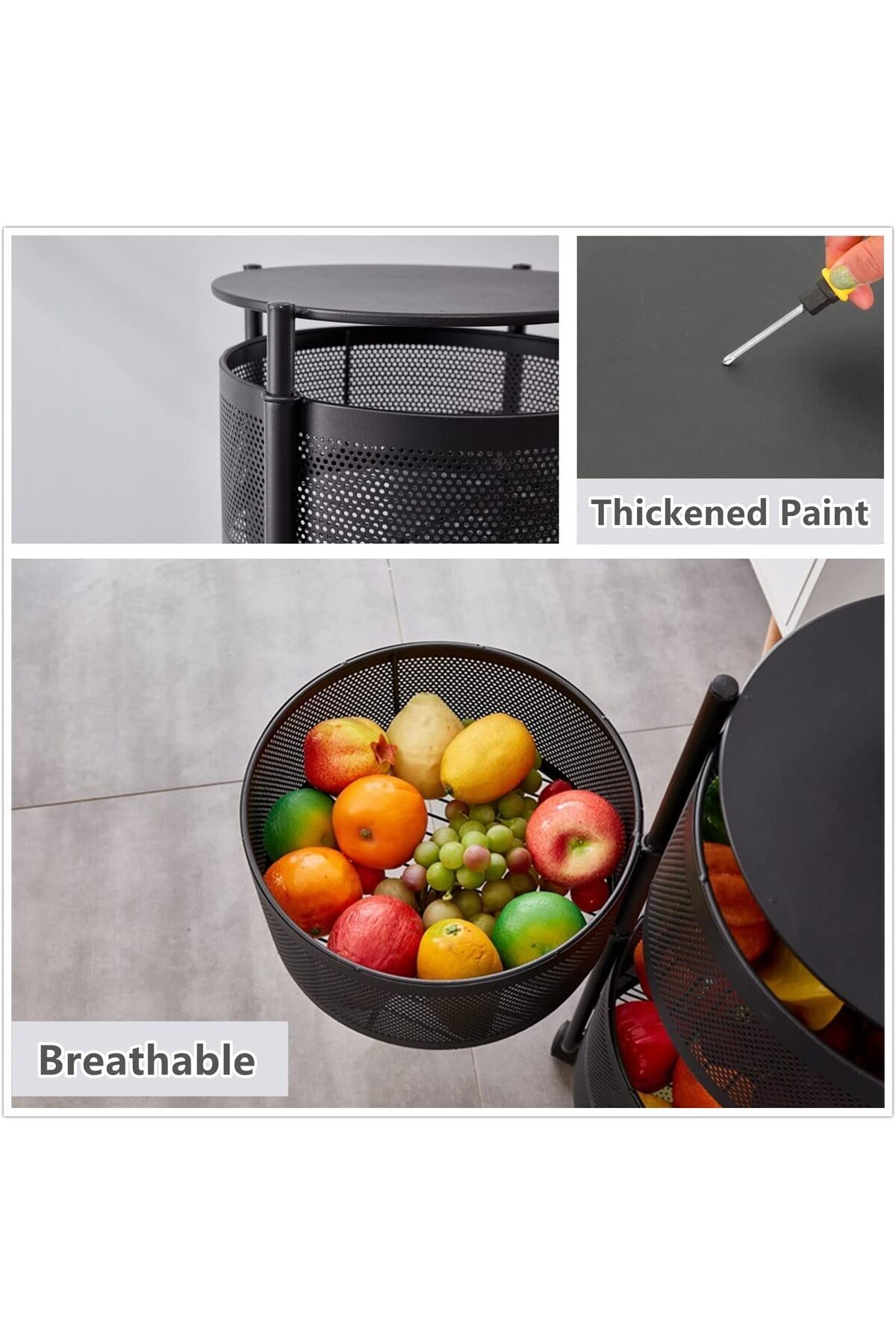 سلة تخزين بتصميم مستدير دوار مكون من 5 طبقات مع غطاء علوي تخزين للمطبخ قابل للنقل مع عجلات