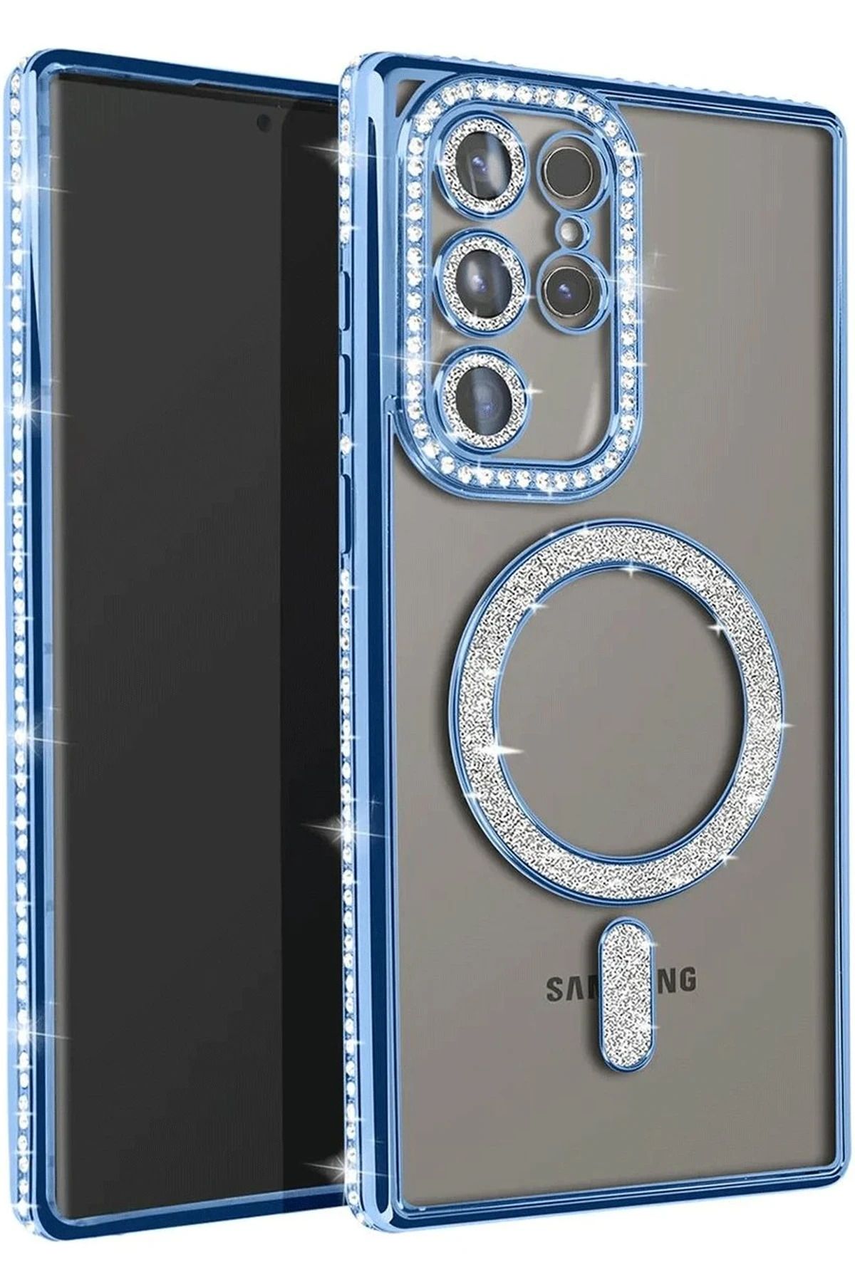 Posso Samsung Galaxy S25 Ultra Kılıf Simli Taşlı Detay Magsafe Kamera Lens Korumalı Işıltılı Silikon Case