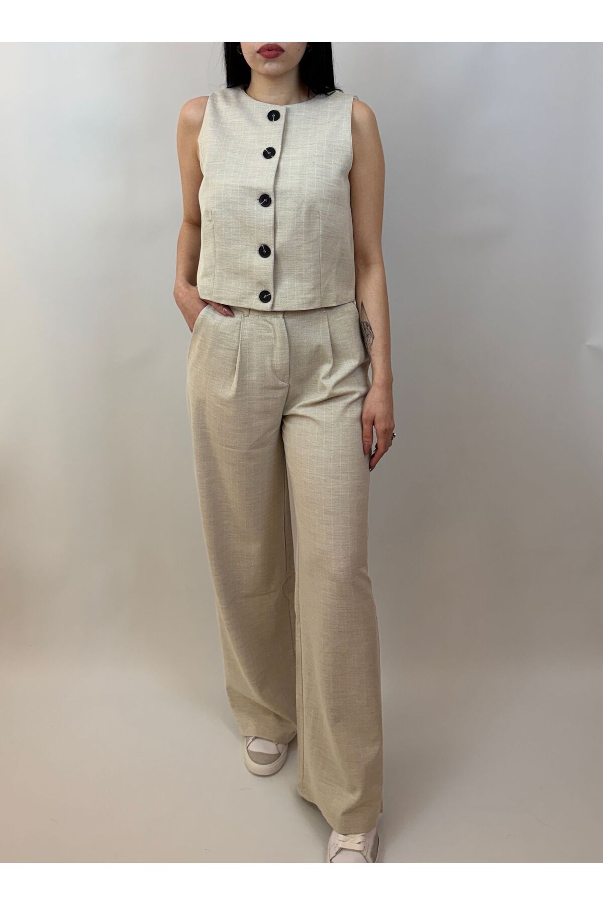 G&G WARDROBE Bej klasik yeleki takım