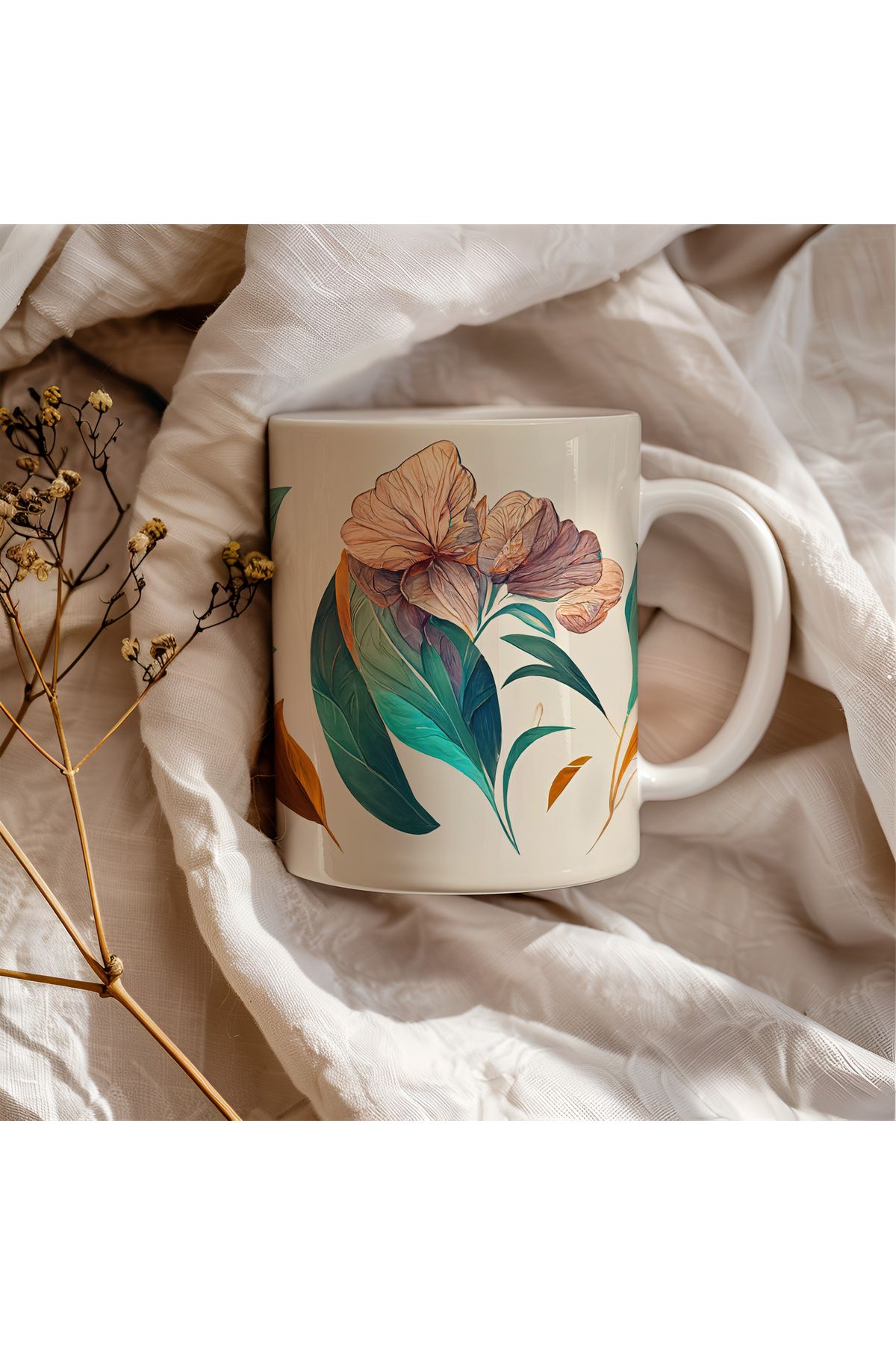 waspandhornet Floral Desenli Seramik Kupa