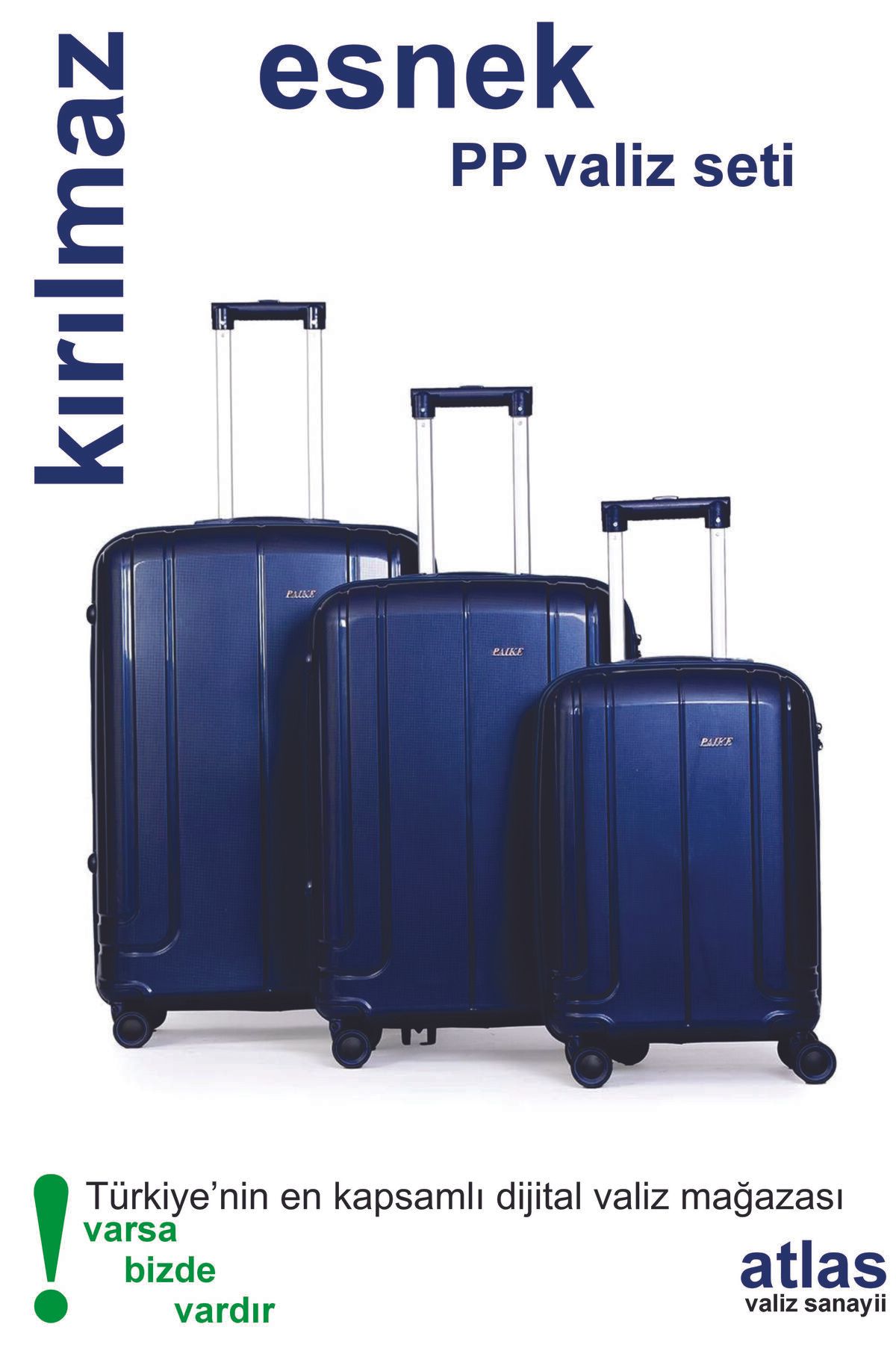 Captivex PAİKE--PP POLİKARBON--ESNEK SİLİKON--ÜSTÜN KALİTELİ--3 BOY VALİZ SETİ