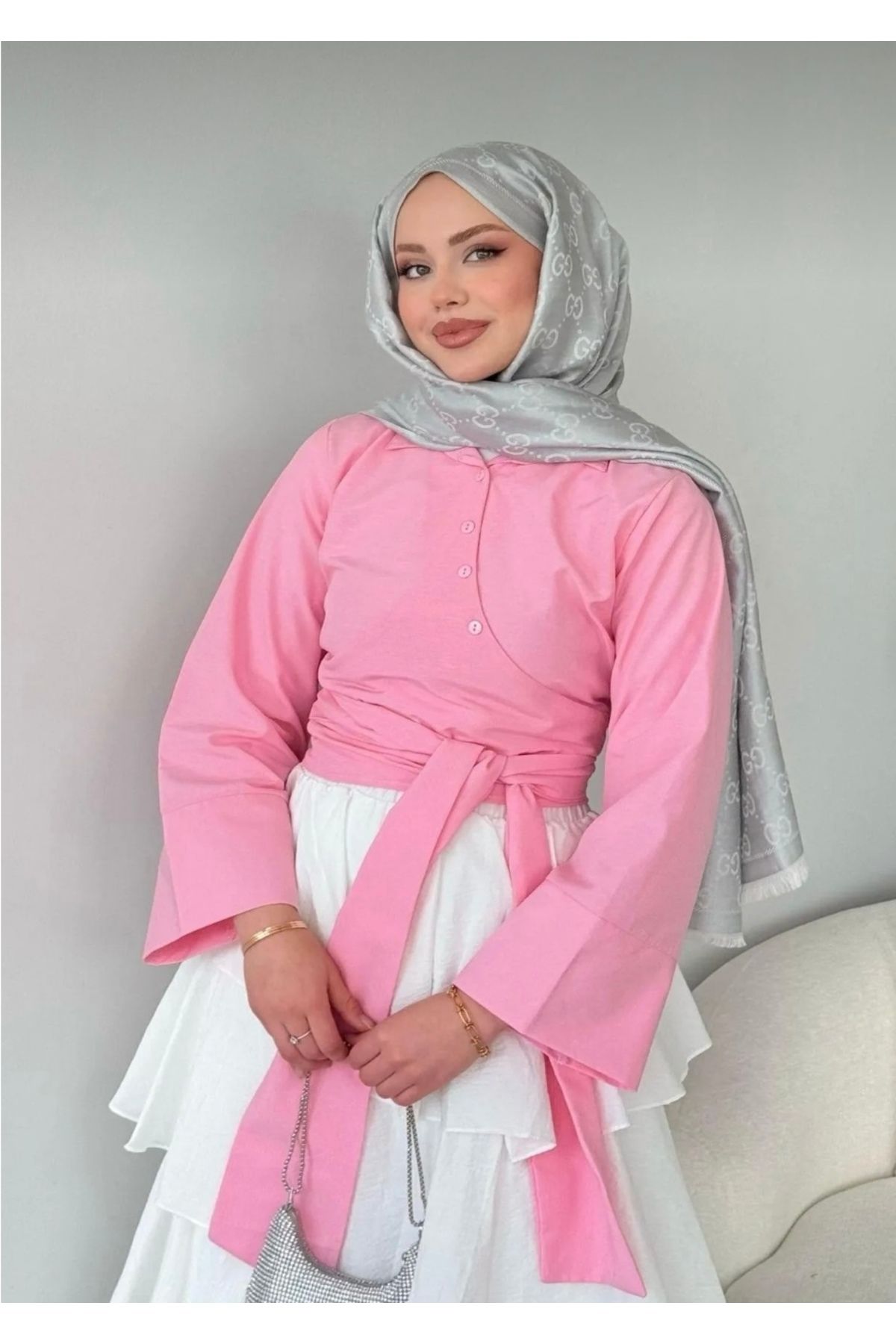 She Olive Bağlamalı yarım gömlek