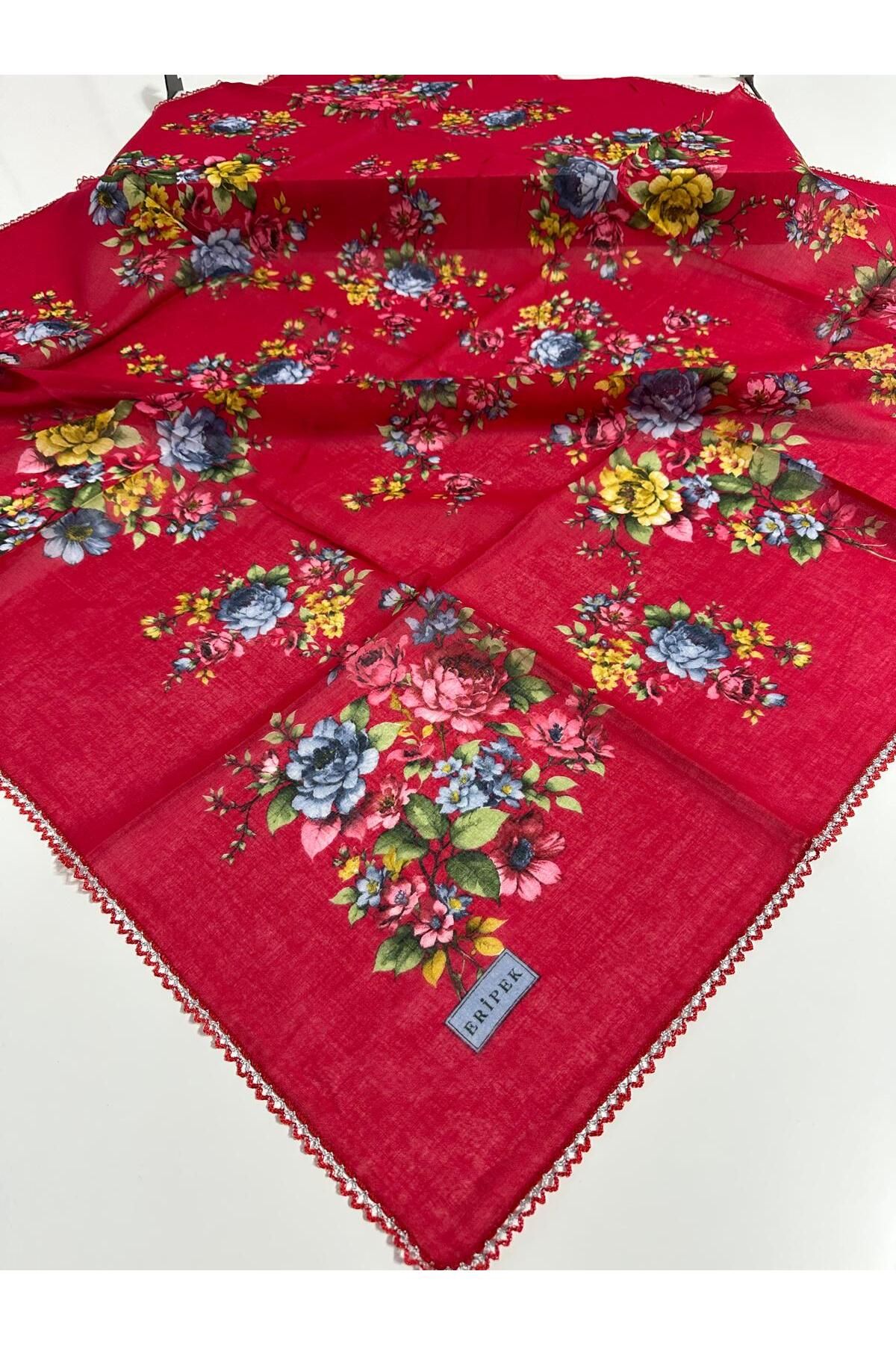 Eripek Oyalı Pamuk Tülbent- 05096 95 X 95 Kırmızı 9