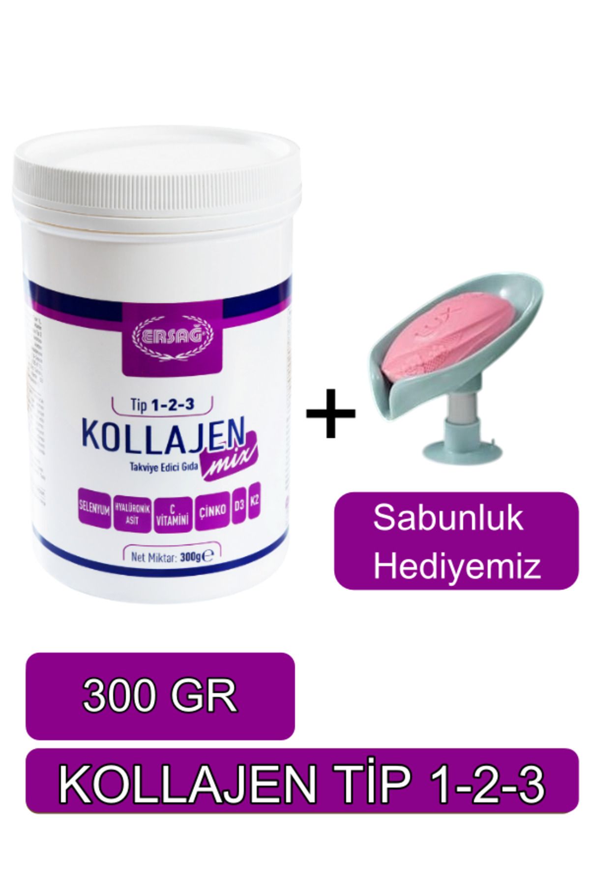 Ersağ Kollajen Mix (TİP 1-2-3) 300 gr Orijinal Helal Organik - Sabunluk Hediyemiz 2066-125