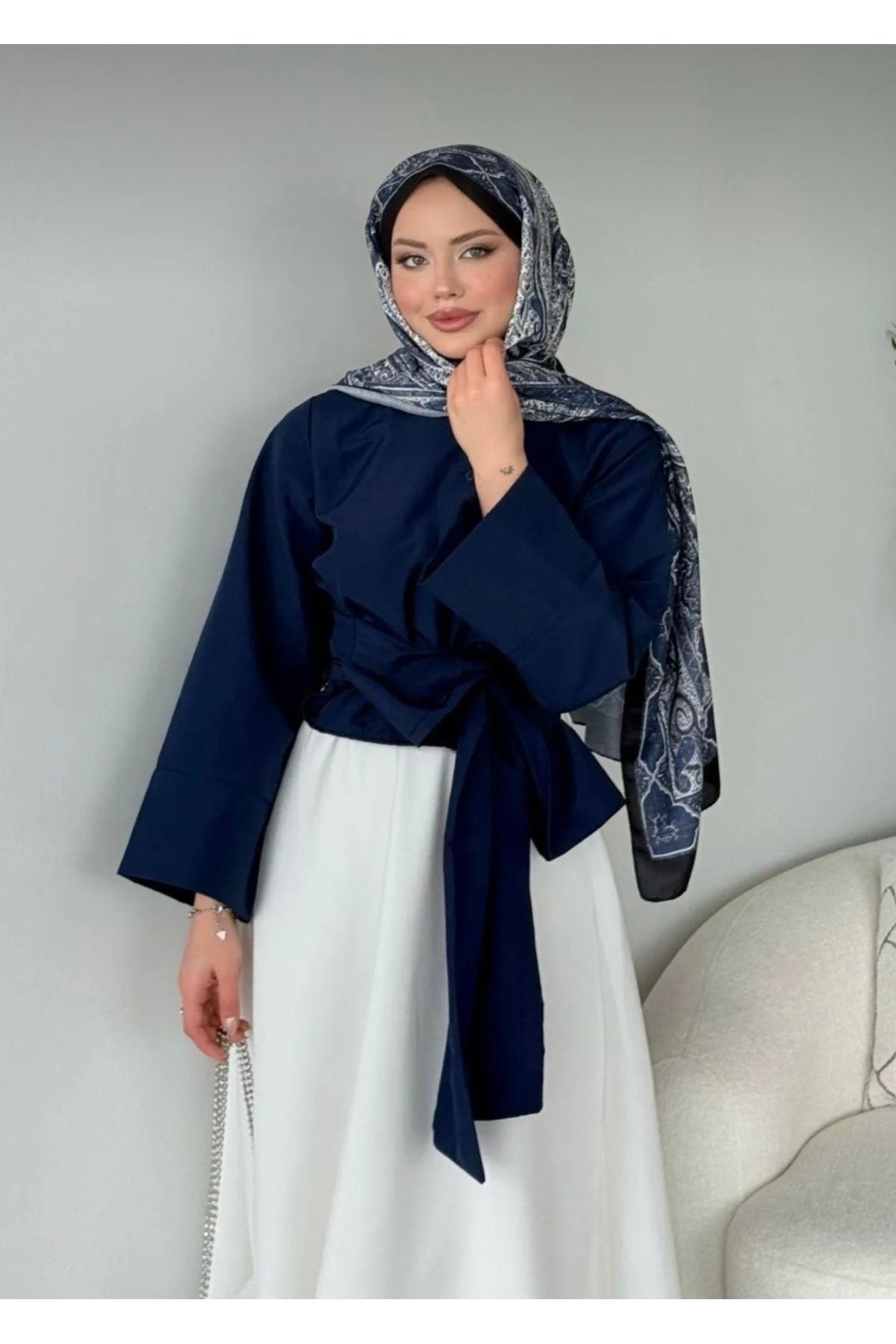 She Olive Bağlamalı etek üstü gömlek