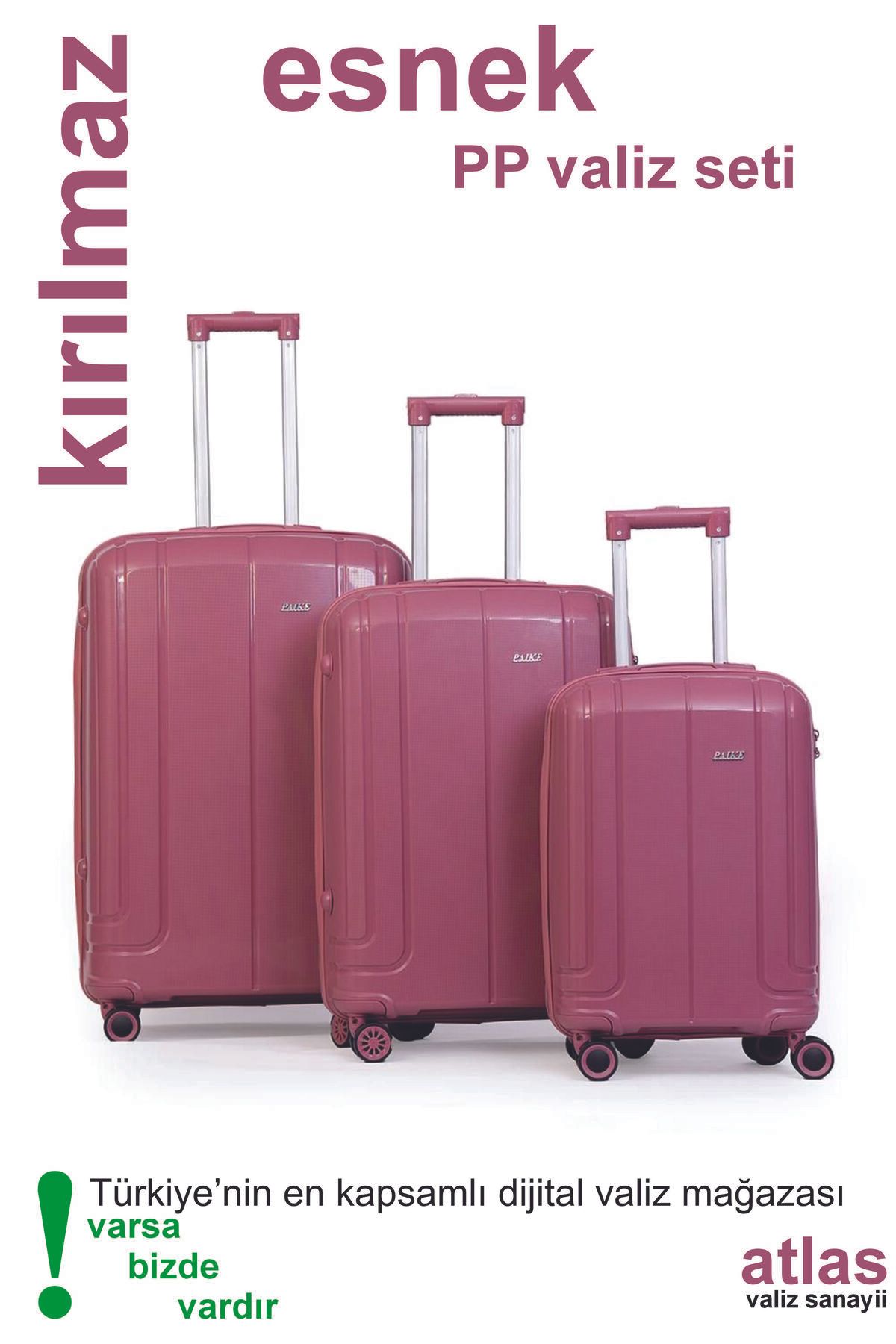 Captivex PAİKE--PP POLİKARBON--ESNEK SİLİKON--ÜSTÜN KALİTELİ--3 BOY VALİZ SETİ