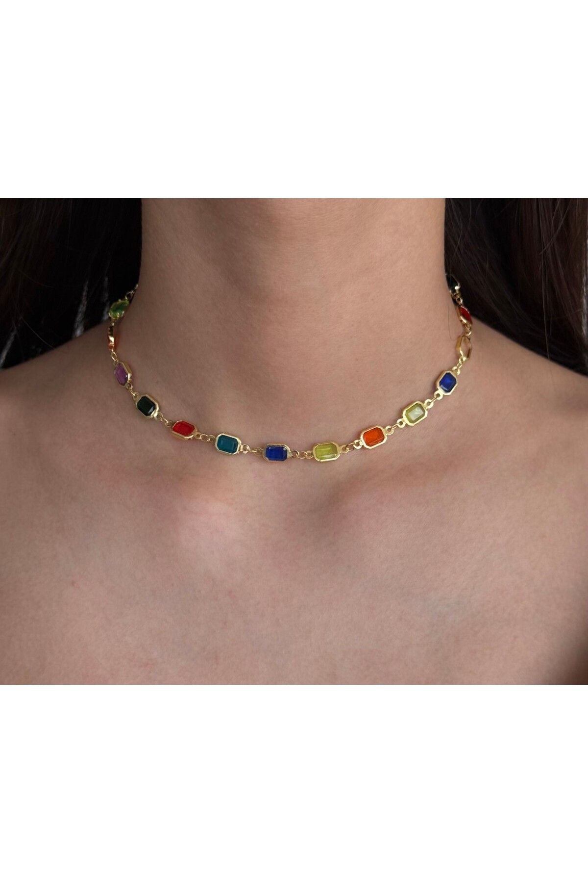 H&B Design Renkli Baget Taşlı Choker