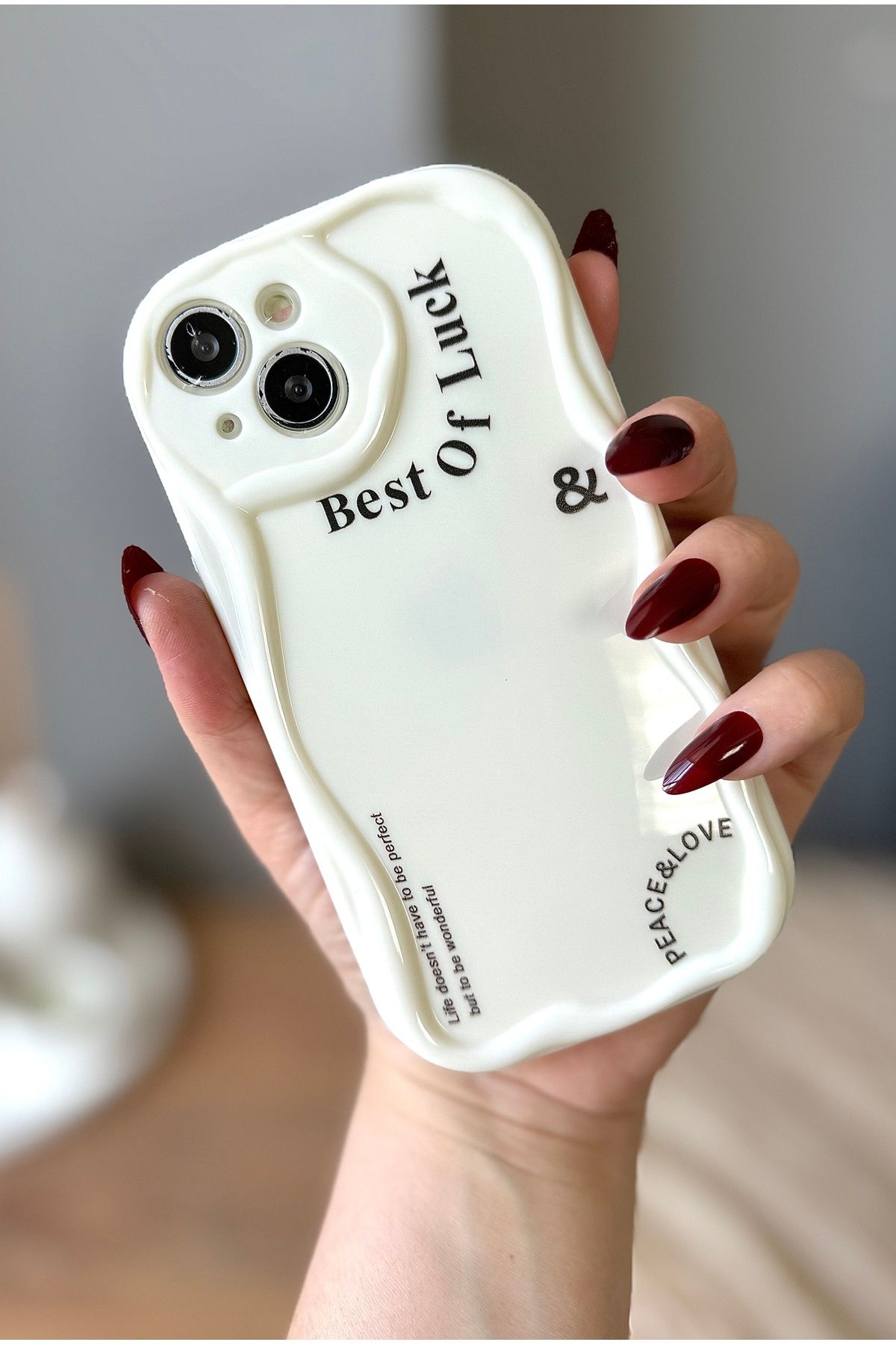 MirazTasarim IPHONE 15 PLUS YAZI DETAYLI EKRU RENK KILIF