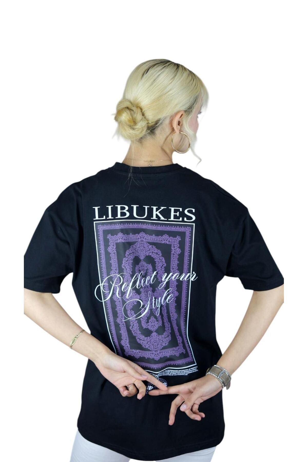 libukes Siyah Sırt Baskılı Oversize T-shirt
