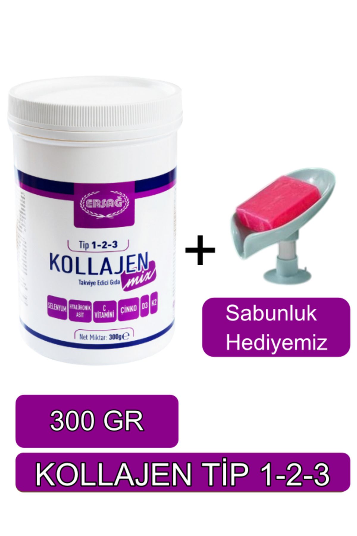 Ersağ Kollajen Mix (tip 1-2-3) 300 Gr Orijinal Helal Organik - Sabunluk Hediyemiz 2066-05