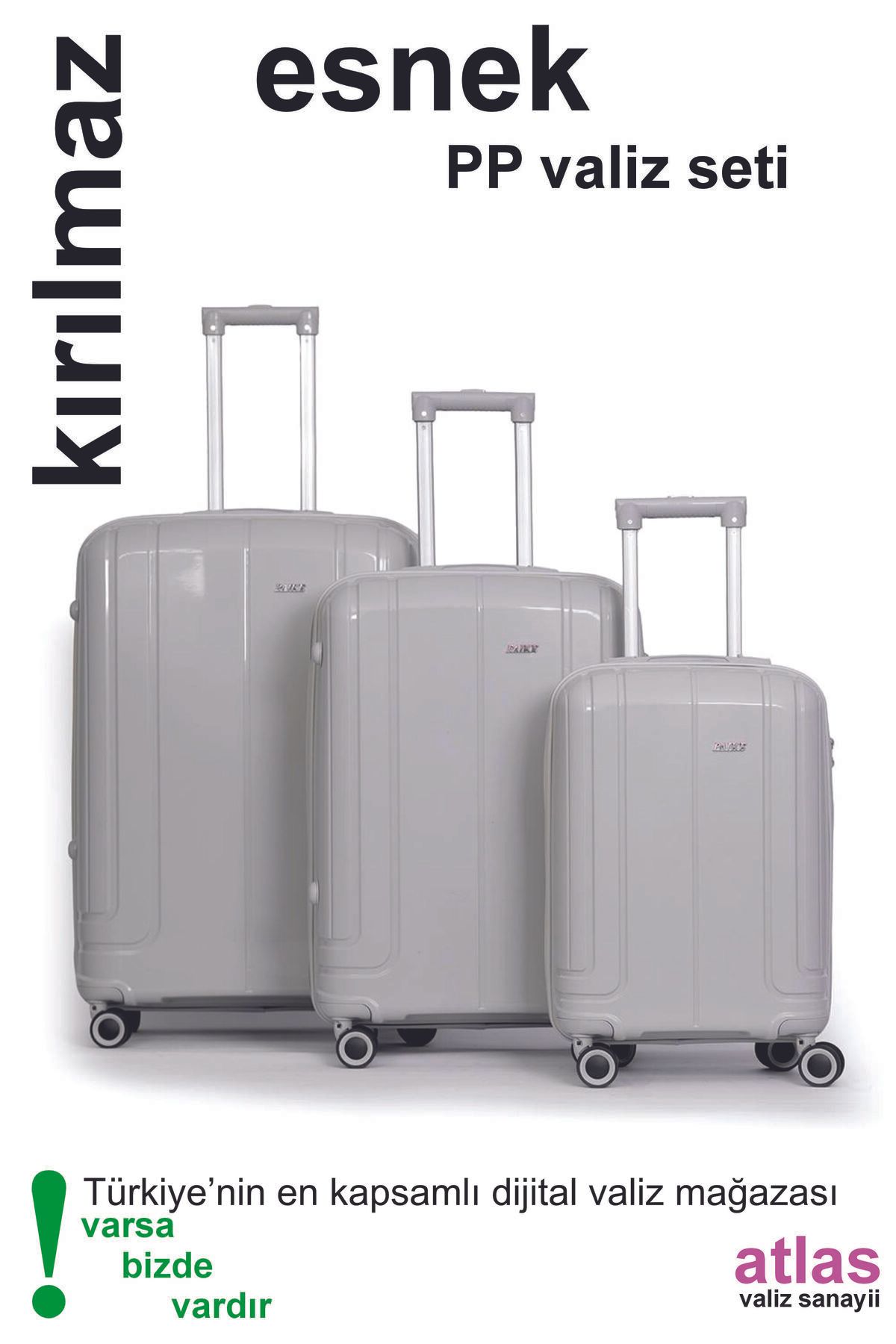 Captivex PAİKE--PP POLİKARBON--ESNEK SİLİKON--ÜSTÜN KALİTELİ--3 BOY VALİZ SETİ