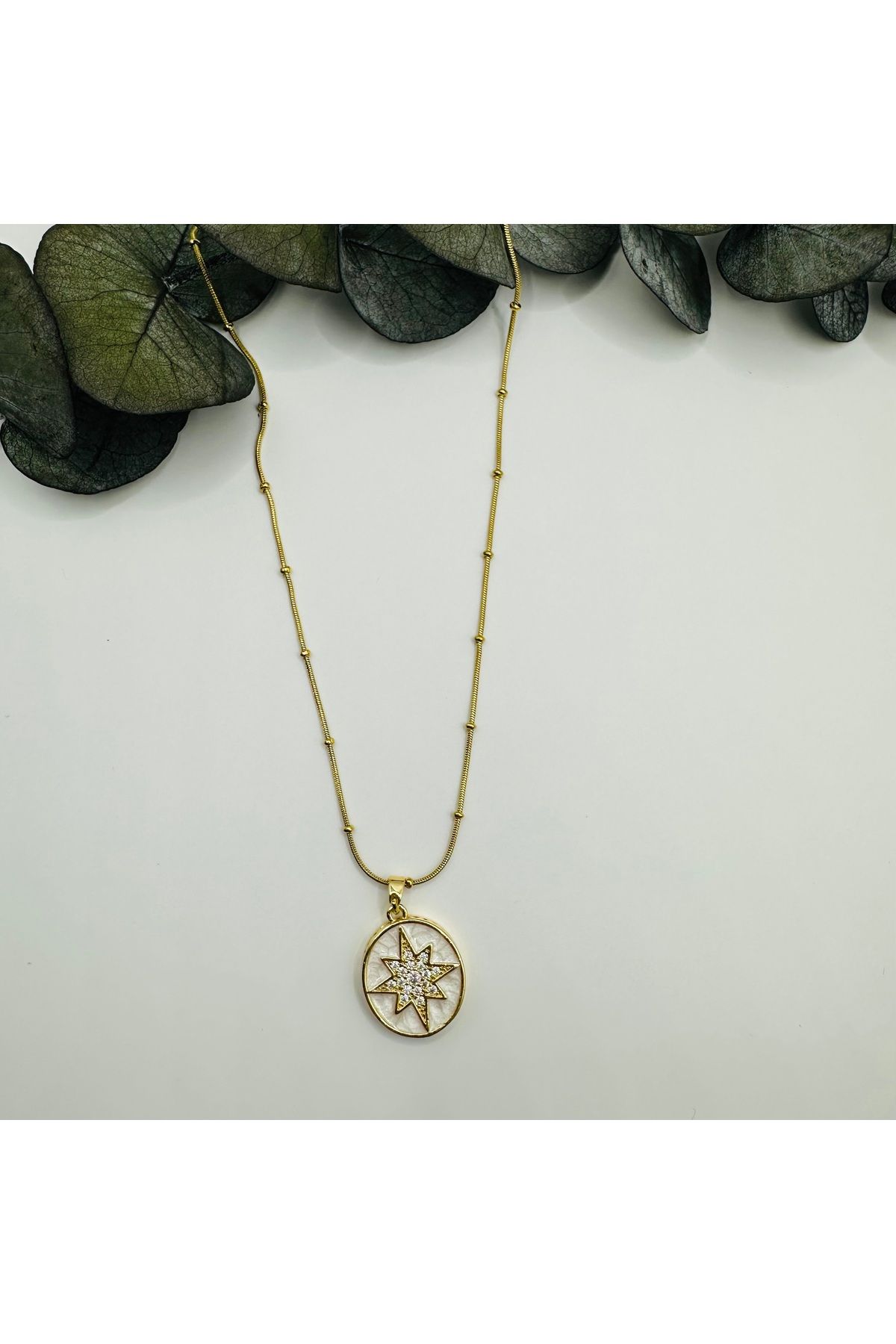 staınless steel 316L Çelik Gold Zirkon Taşlı Sanat Kolye