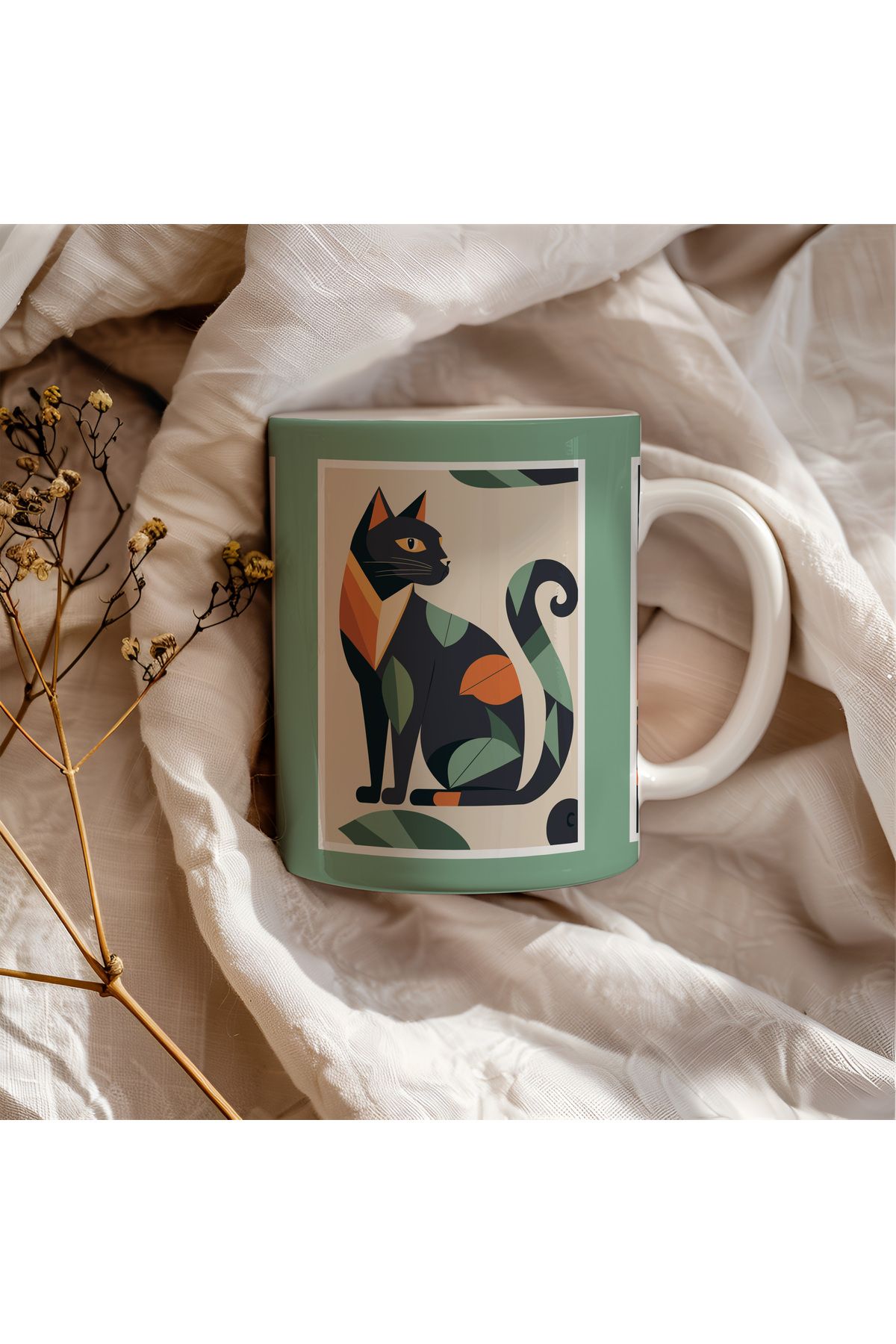 waspandhornet Kedi Desenli Seramik Kupa