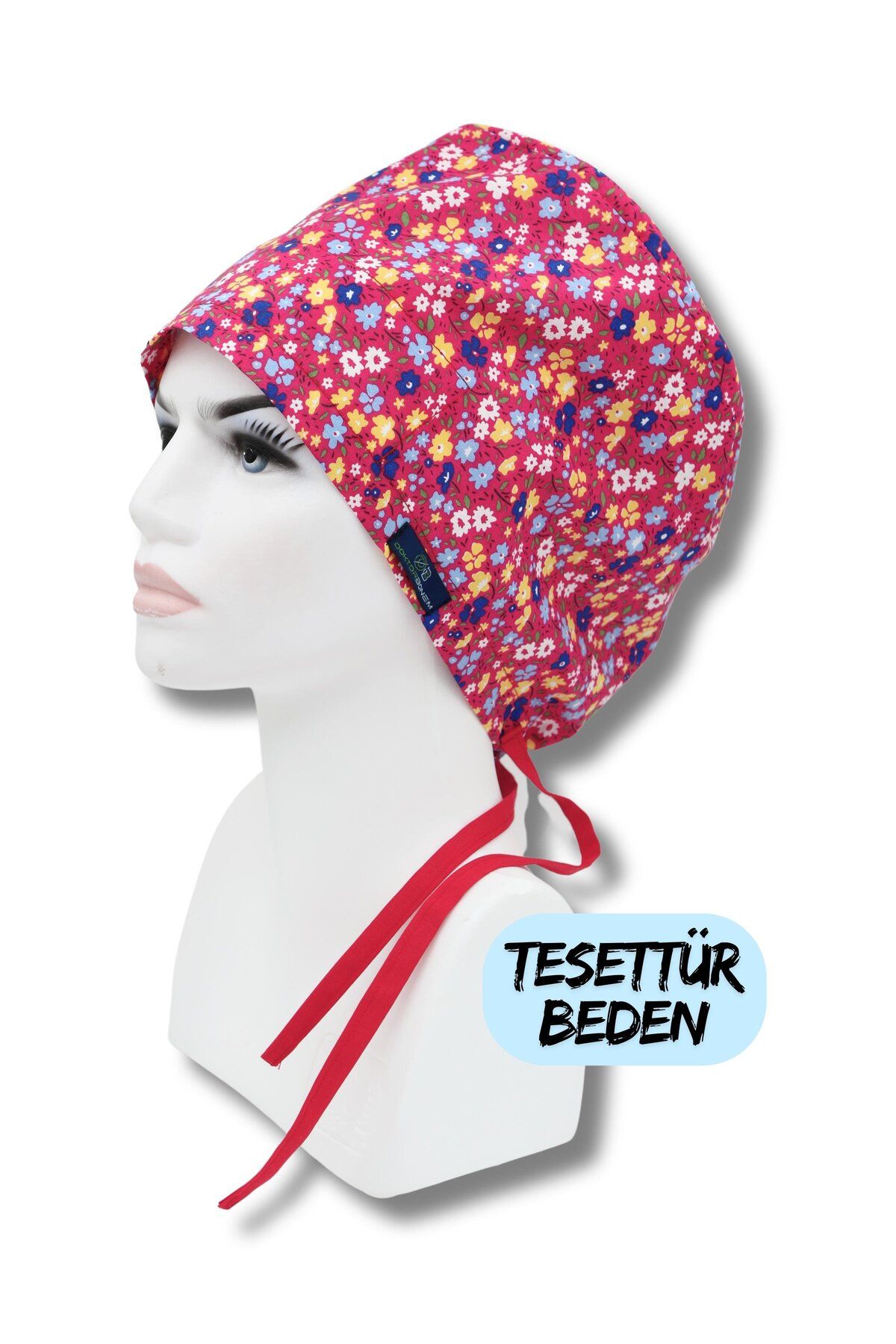 doktorbonem Tesettür Beden Fuşya Minik Çiçekler Bone Doktor Hemşire Sağlıkçı Hastane Bonesi