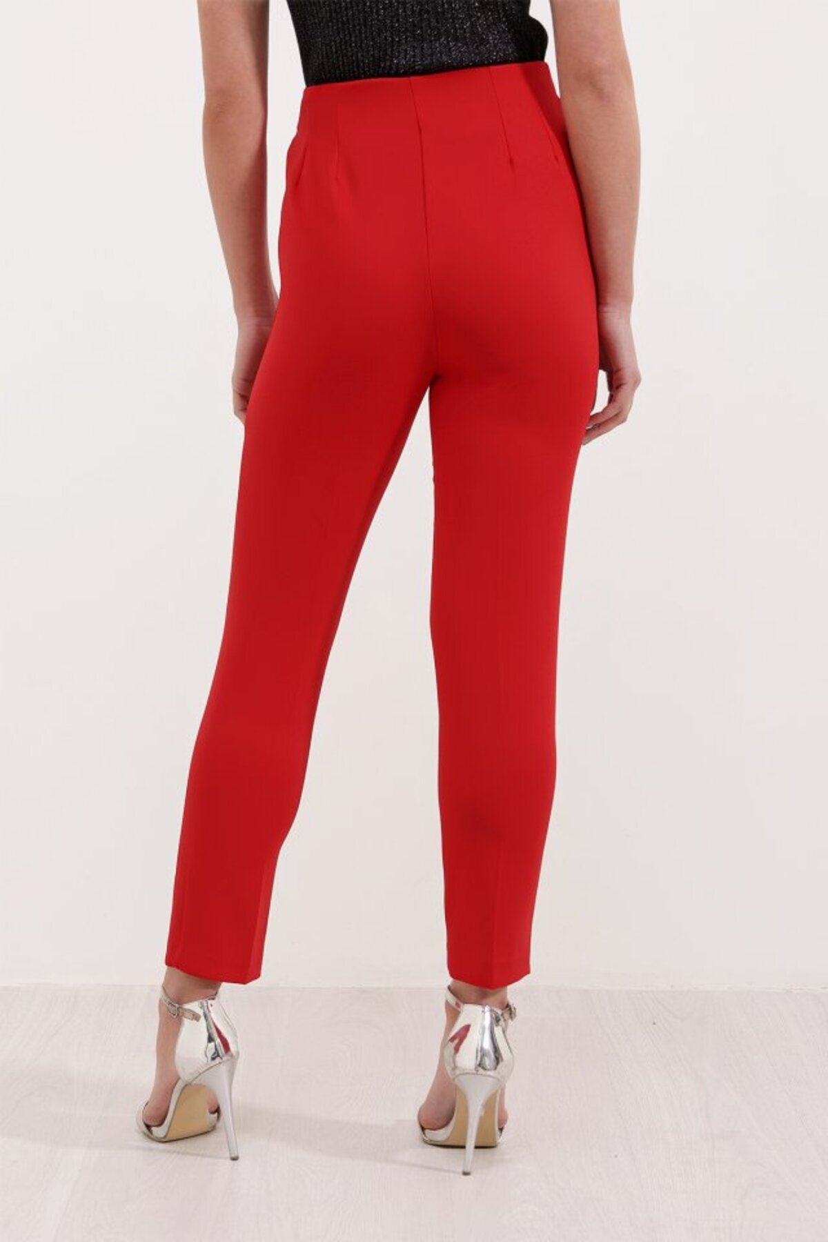 leyla sanat sanata yeni bir bakış açısı-Leyla Art a New Perspective on Art Red High Waist Fabric Pants 6650 4