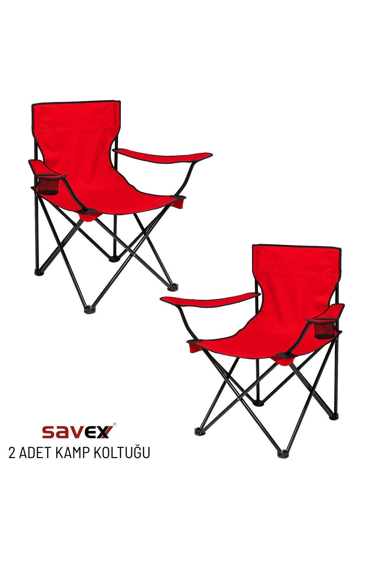 SAVEX 2 Adet Katlanır Kamp Sandalyesi - Piknik Plaj Sandalyesi - (DY.001) - Kırmızı - Taşıma Çantalı