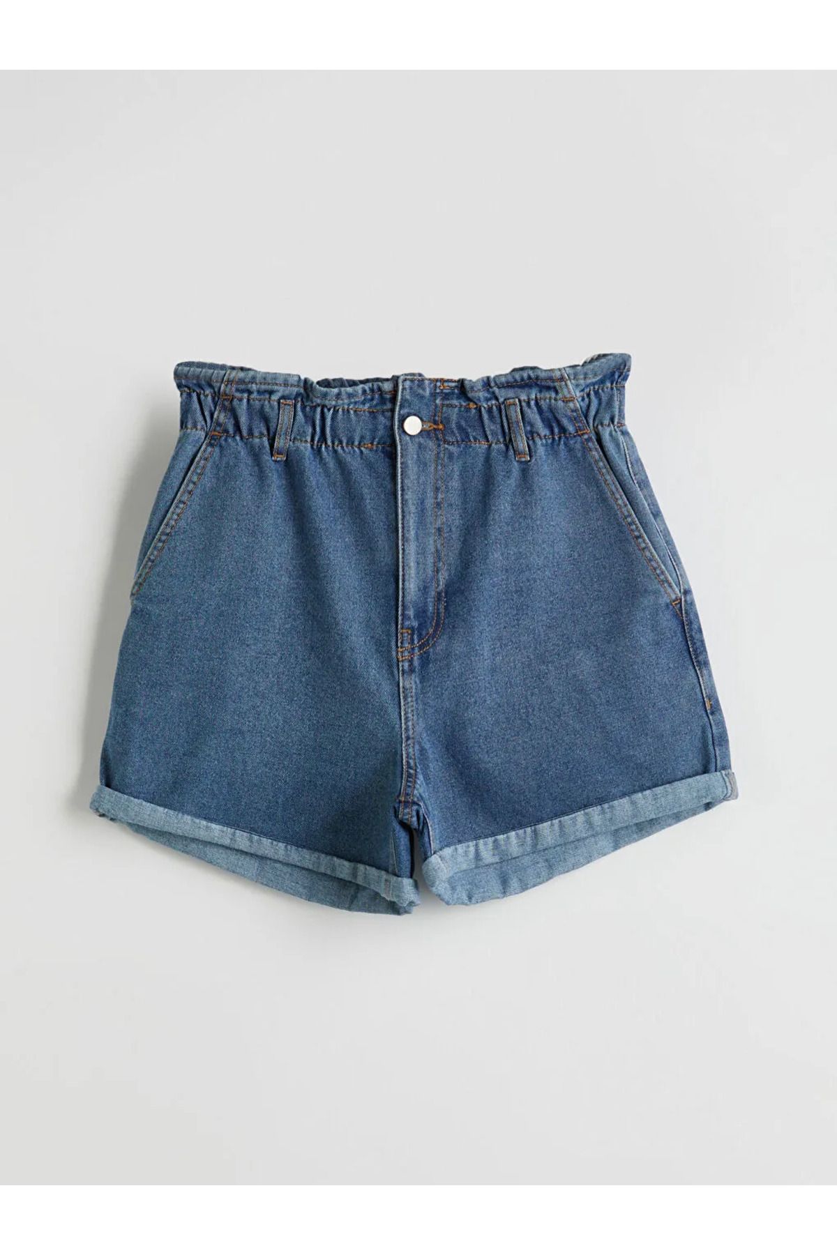 LC Waikiki LCW Jeans Indigo Beli Lastikli Kadın Jean Şort