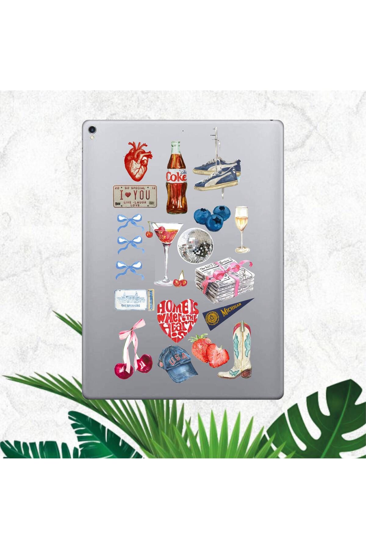 hediyenebak Blue Vintage Retro Sticker Seti | Laptop Ajanda PC Tablet Telefon Defter Etiket Bullet Journal