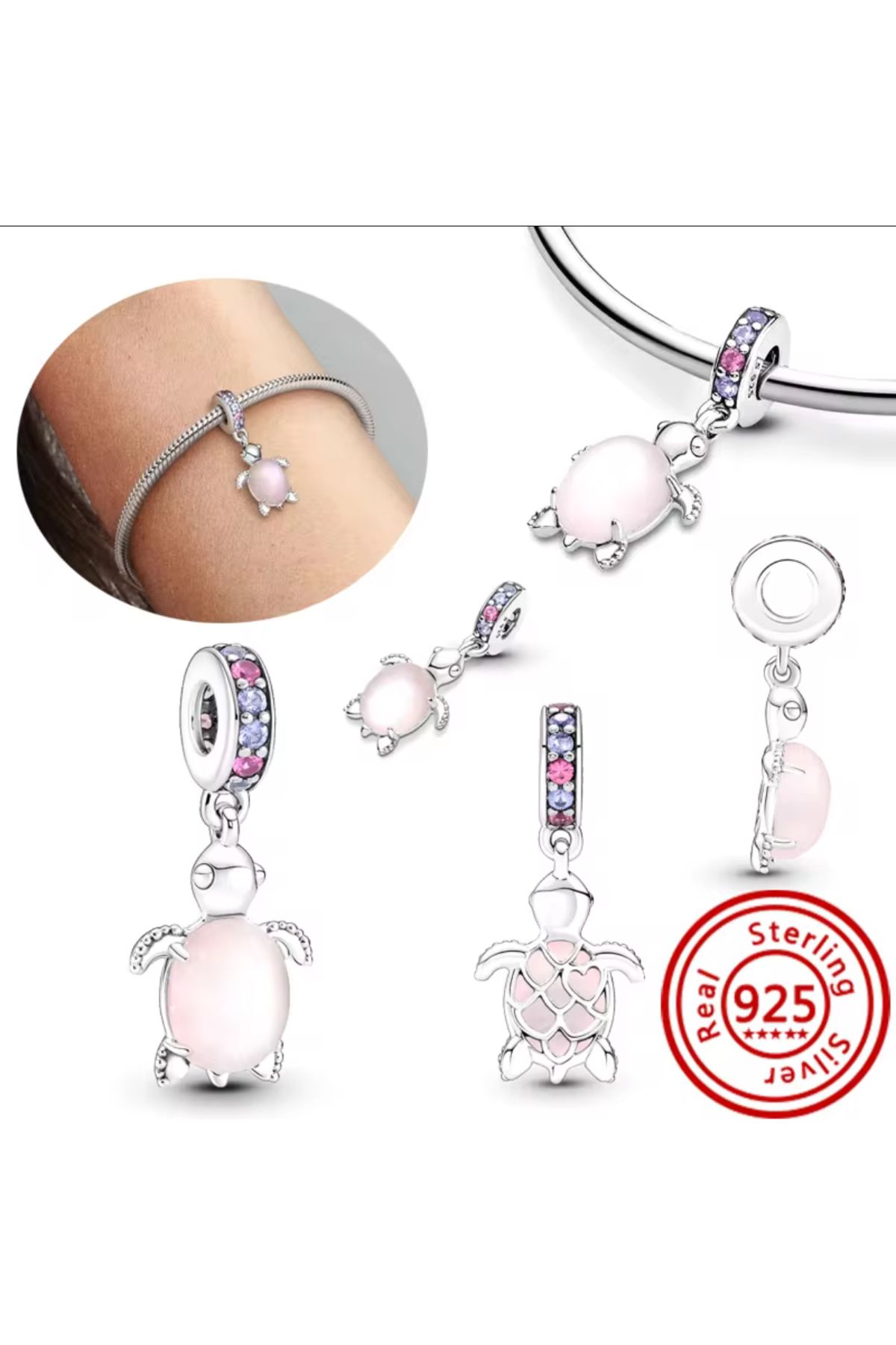 Hector&Co. Jewellery Gümüş Pembe Murano Kaplumbağa Charm