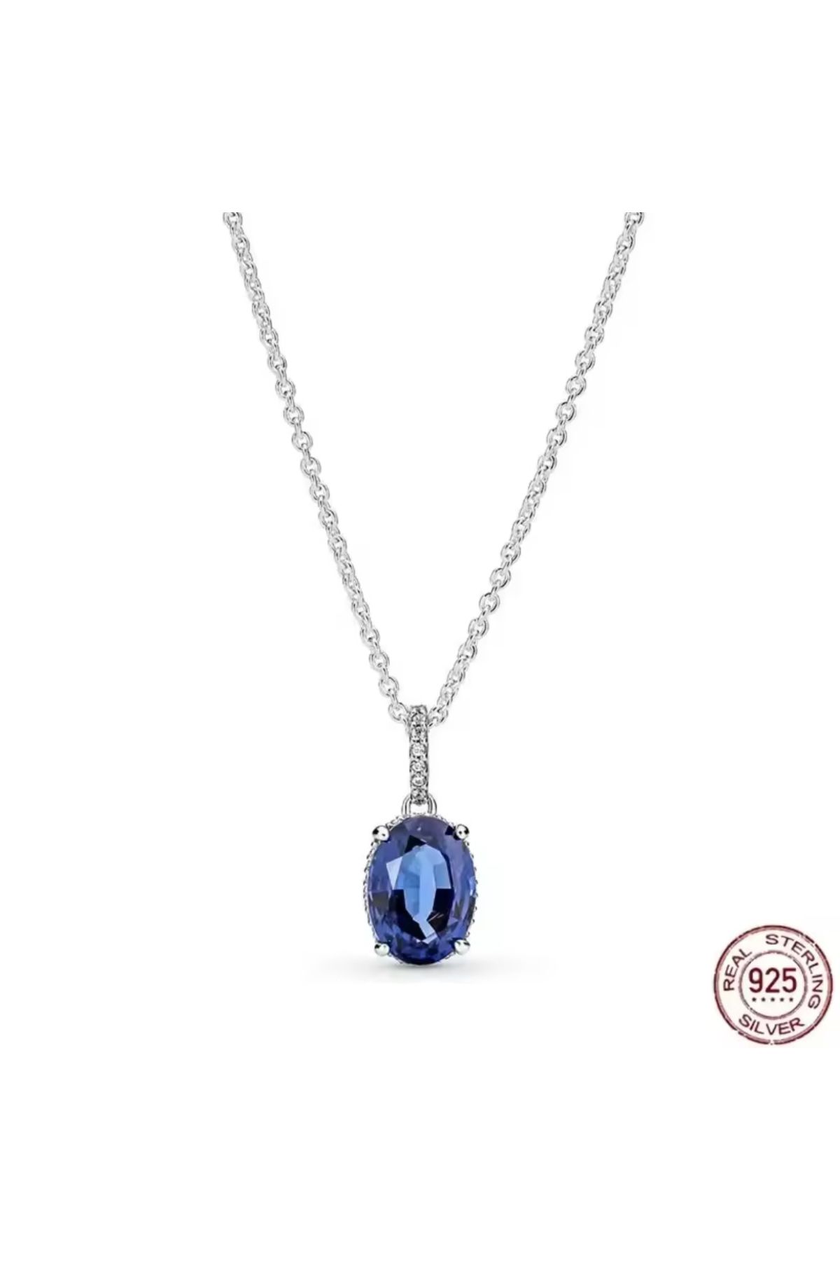 Hector&Co. Jewellery Gümüş Büyük Mavi Taşlı Işıltılı Kolye