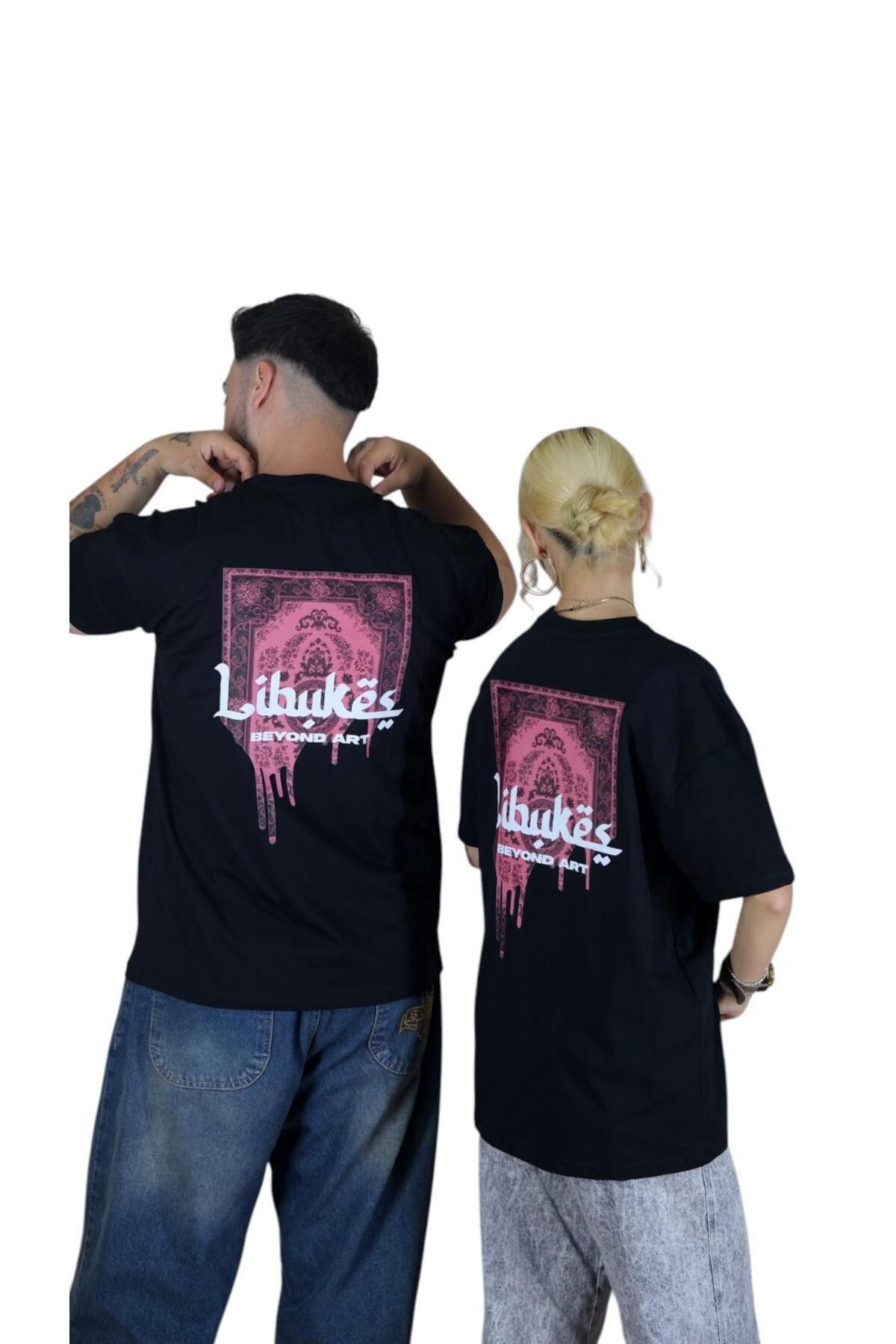 libukes Siyah Sırt Baskılı Oversize T-shirt