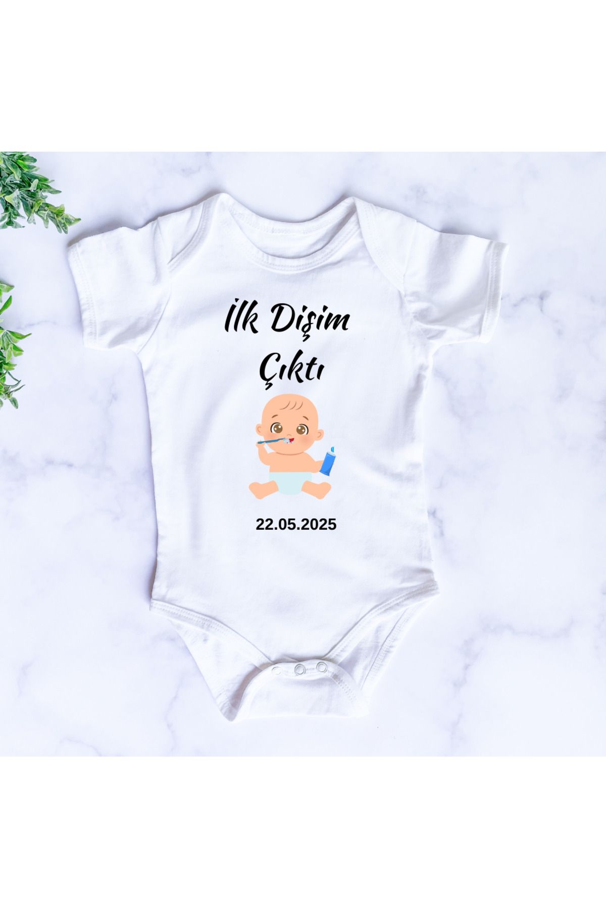 D&Y GAUDERY İlk Dişim Çıktı Yazılı Bebek Zıbını İlk Diş Hatırası Tarihli Bebek Zıbını Bebek Tulumu