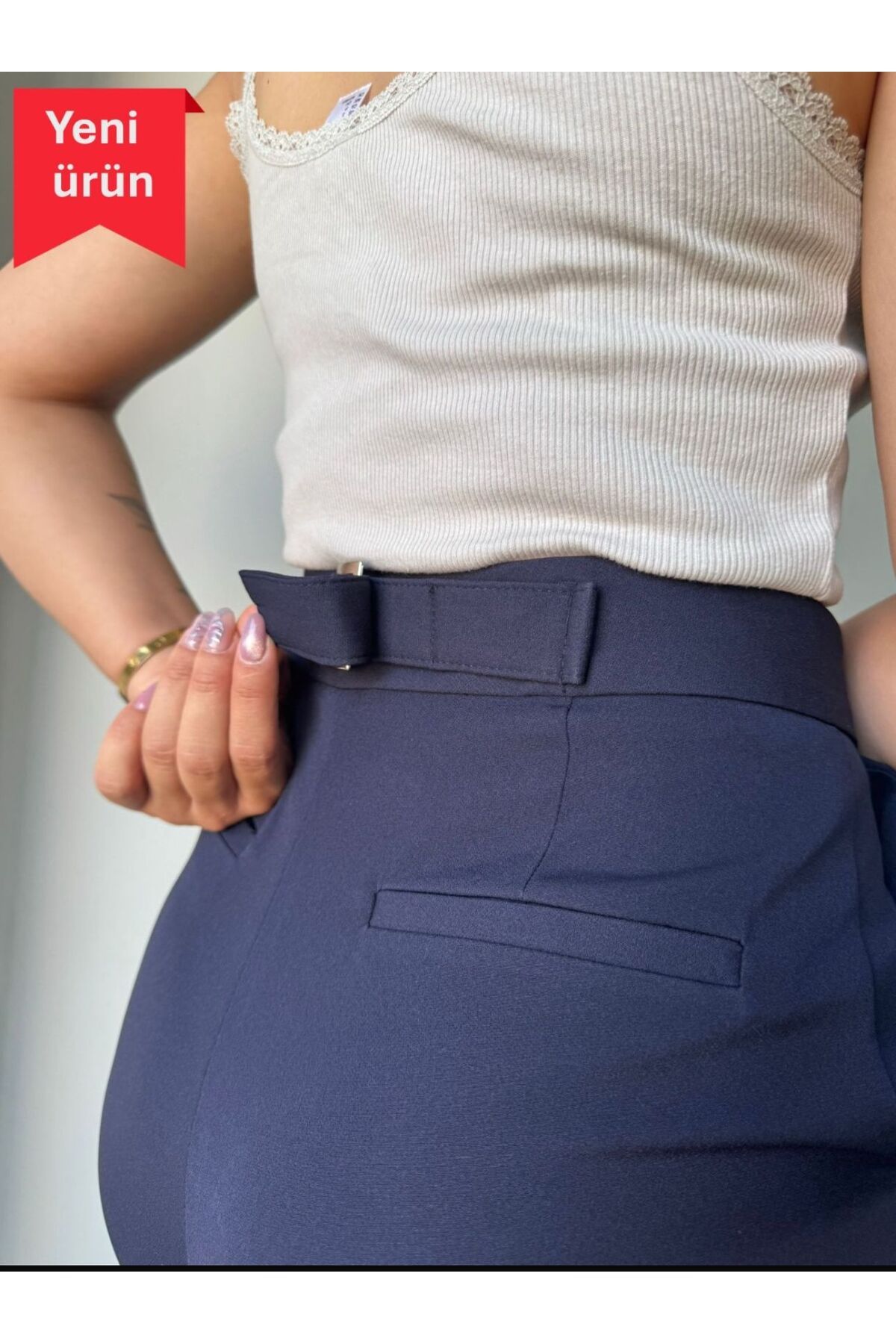 Shield Life Laci Yazlık Kumas Baggy Beli Tokalı Yüksek Bel Boru Paça Wide Leg Kadın Pantolon Yaza Özel Pantolon