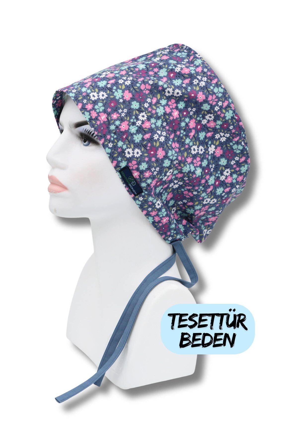 doktorbonem Tesettür Beden Mavi Minik Çiçekler Bone Doktor Hemşire Sağlıkçı Hastane Bonesi
