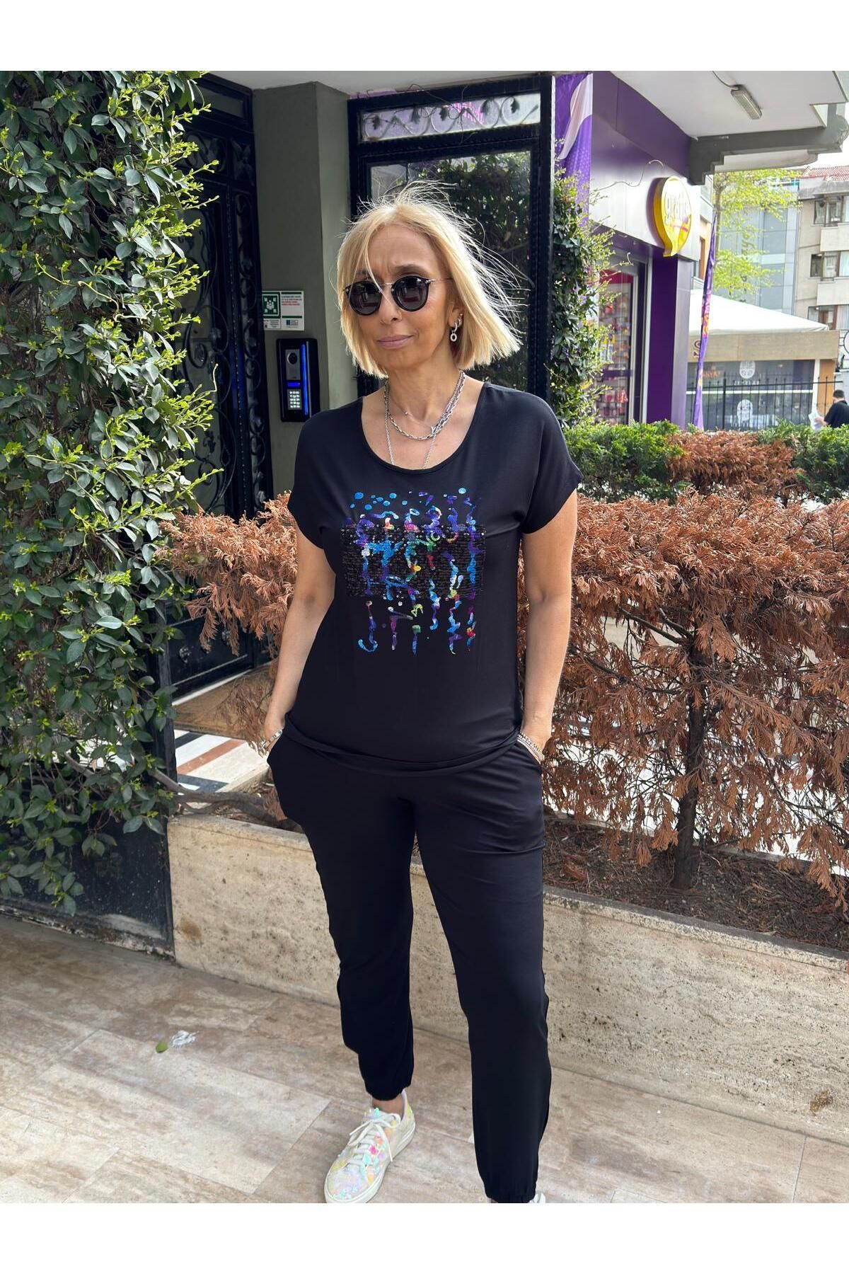 DAIDO Payet Garnili Baskılı Sırtı Çapraz Biyeli Tshirt