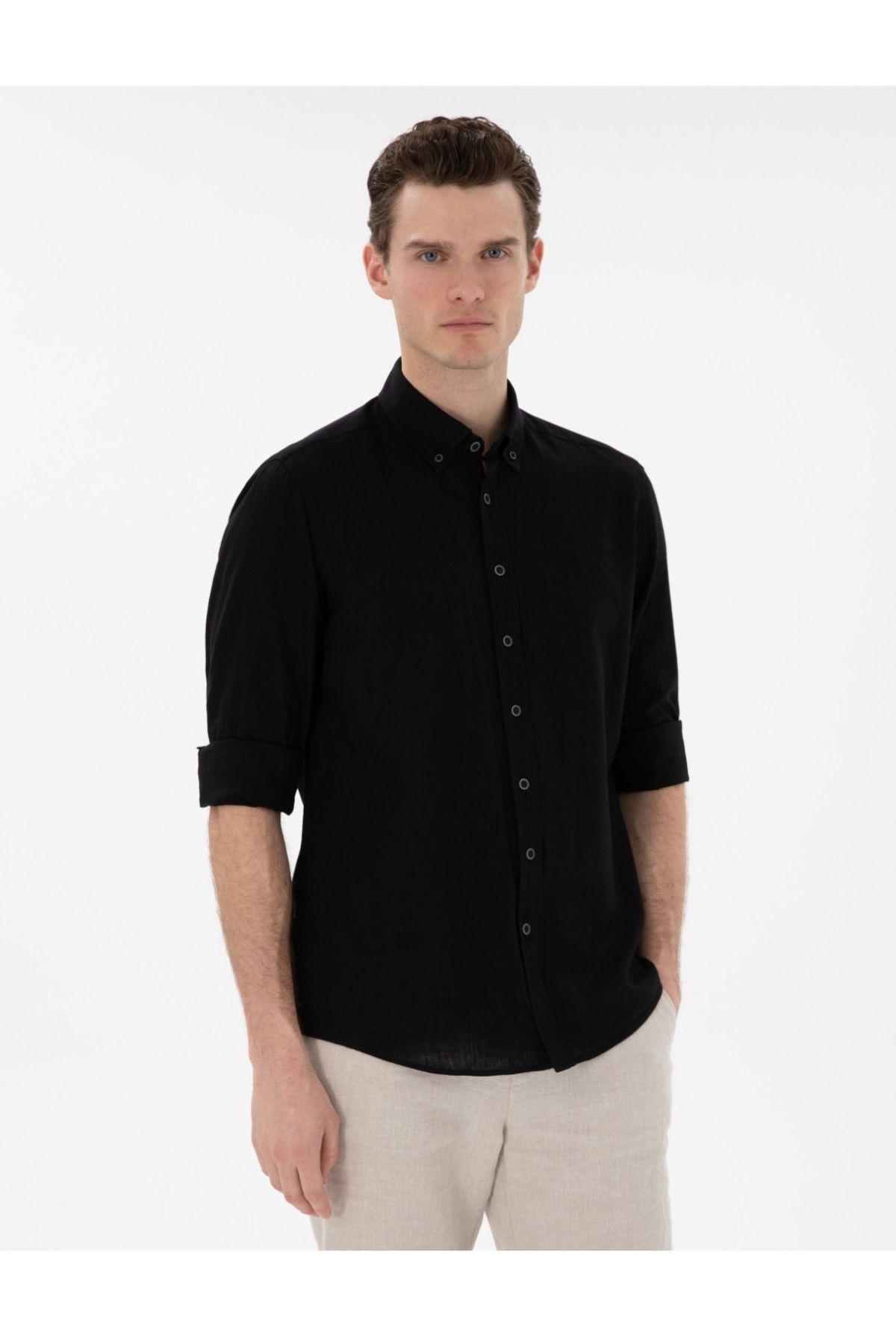 Pierre Cardin keten karışımlı regular fit erkek gömlek