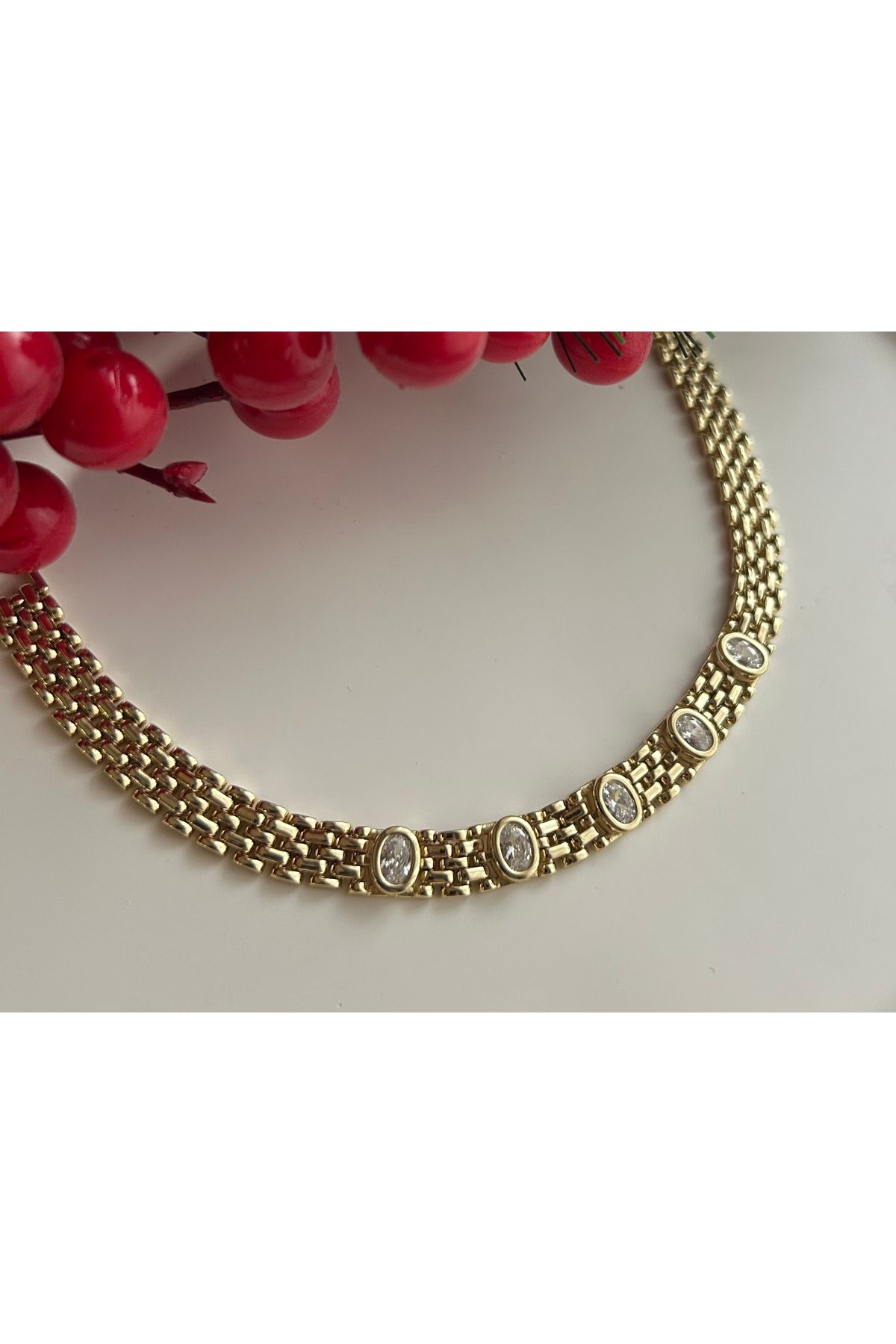 Mimosa Özel Seri Halat Model Zirkon Taşlı Altın Renk Bileklik (4. ve 5. resim kombin amaçlıdır)