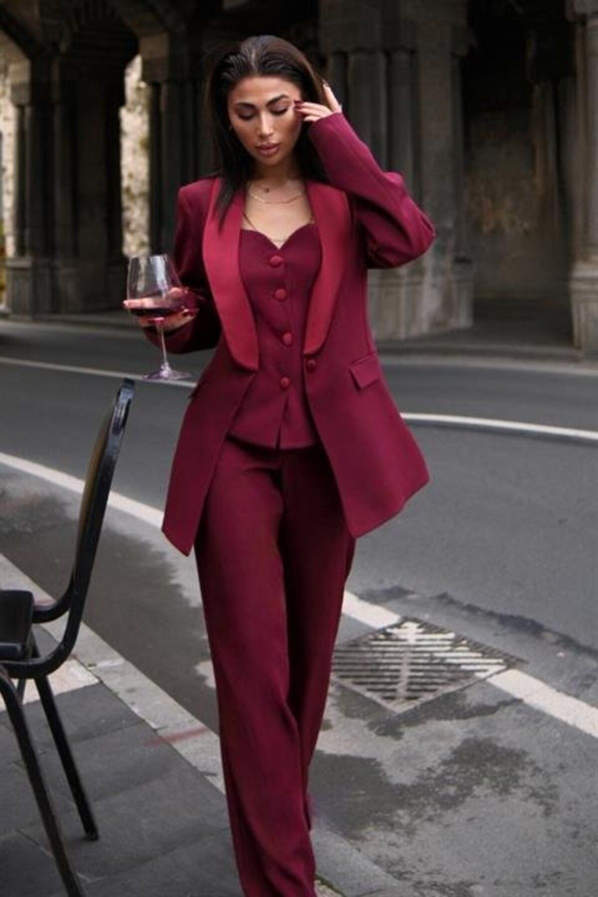 velmorafashion Saten Detaylı Büstiyer Pantolon Takım 10024
