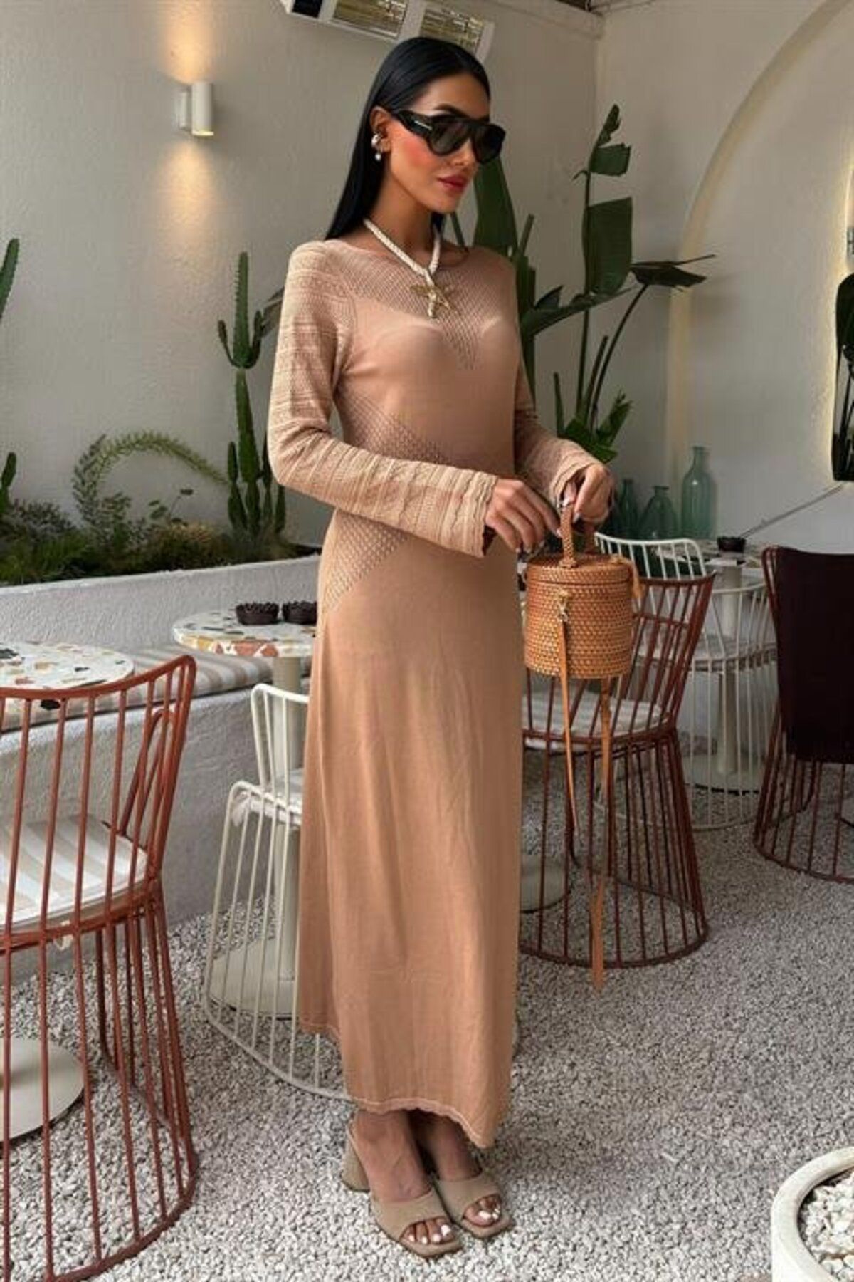 velmorafashion Ajur Detaylı Bisiklet Yaka Triko Elbise