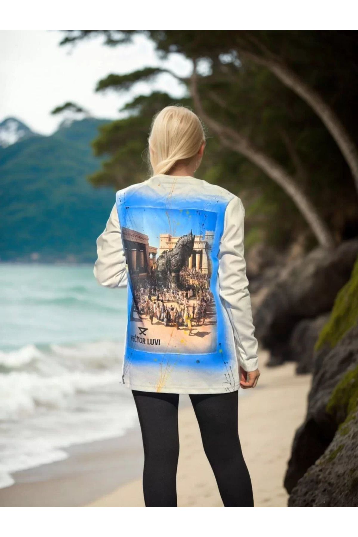 FantaziAtölyesi Unisex Bisiklet Yaka Uzun Kollu T-Shirt - Beyaz