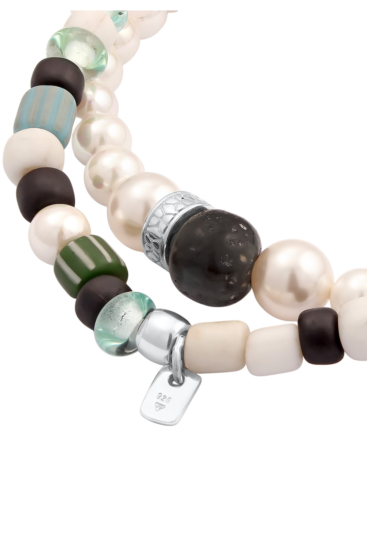 KUZZOI-Bracelet Bracelet Set Men Synthetic Pearl Shell Core Pearl White 925 Sterling Silver 19 cm 4