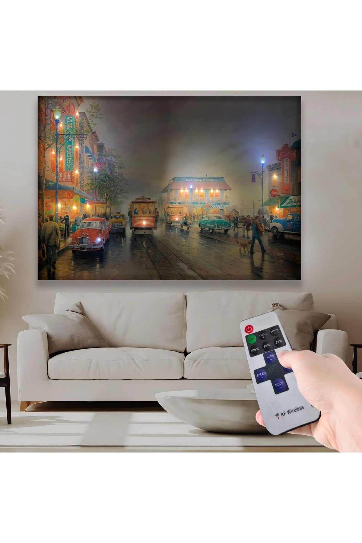 EMYA HOME Led Işıklı Uzaktan Kumandalı Tramvay Kanvas Tablo