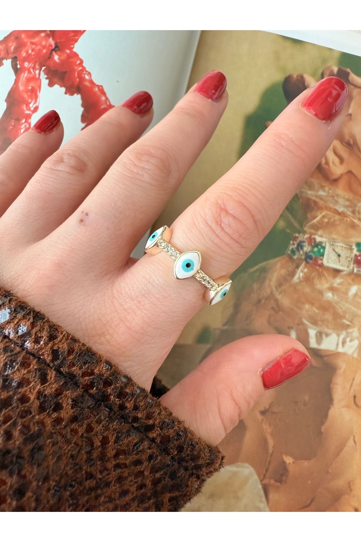 Pinery Jewels Göz Zirkon Taşlı Alt Kısımdan Ayarlanabilir Kadın Yüzük