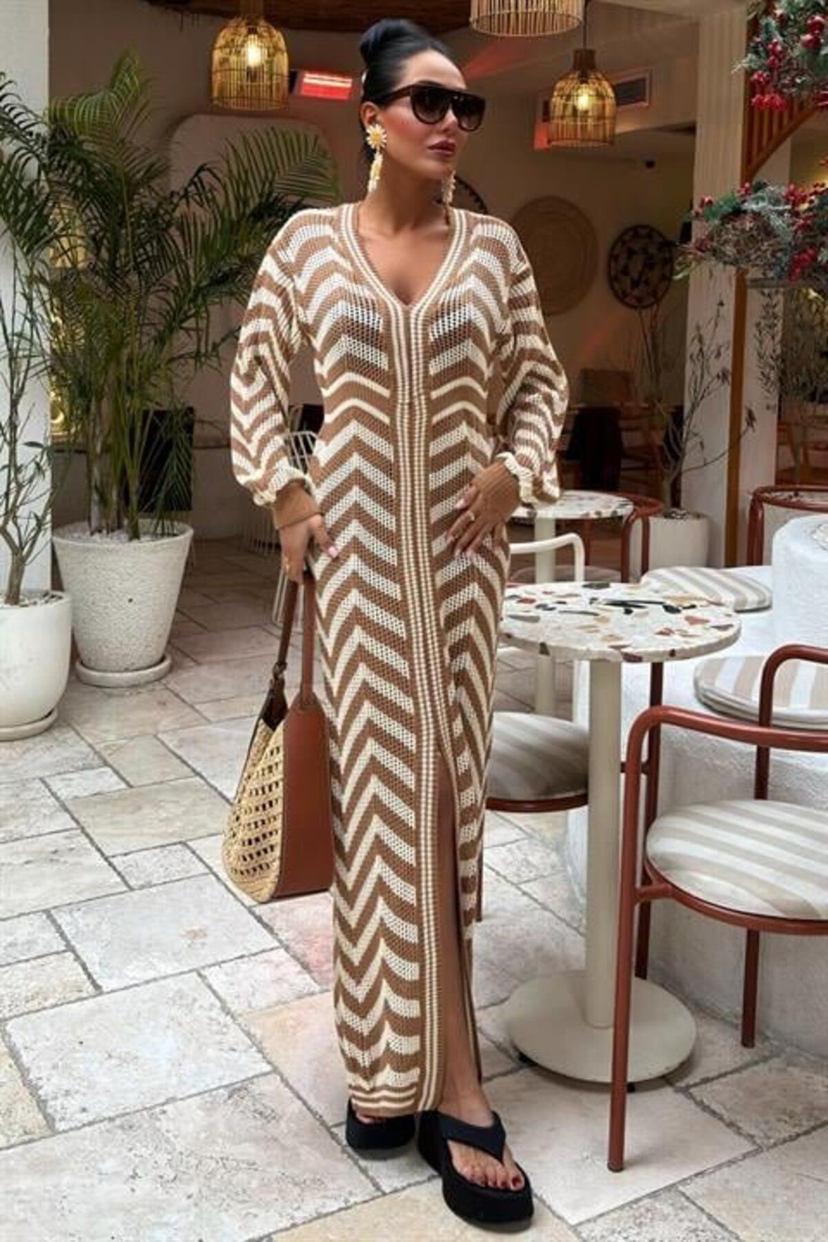 velmorafashion Yırtmaç Detaylı Triko Elbise 2855