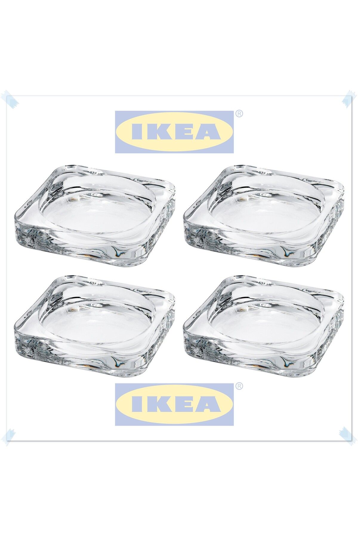 IKEA Glasig Cam Mum Tabağı, 10x10 cm, 4'lü Set