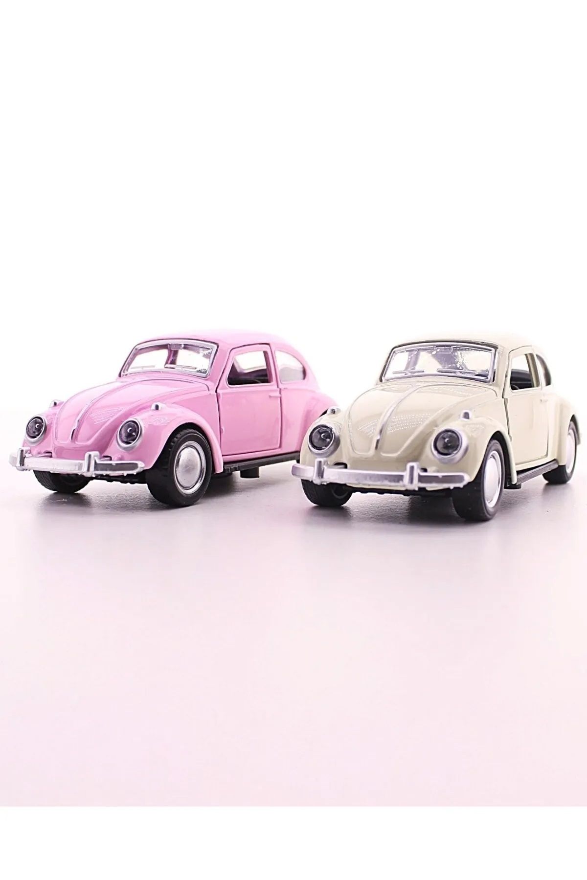 MOBGİFT 2'Li Set Beyaz Pembe Metal Vosvos Araba Büyük Boy 12cm